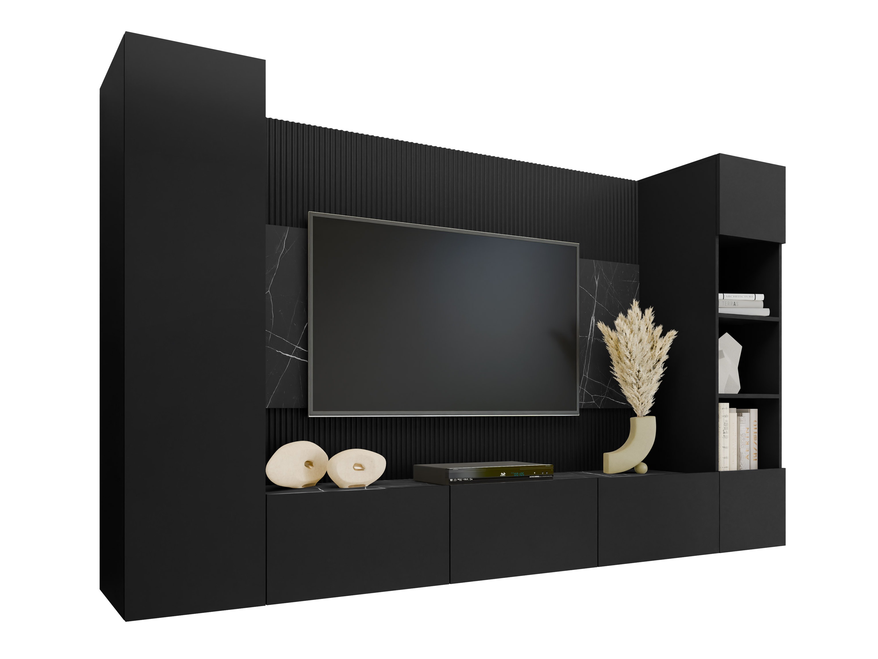 Set de living Comfivo Salix IV (Negru + Marmură neagră)