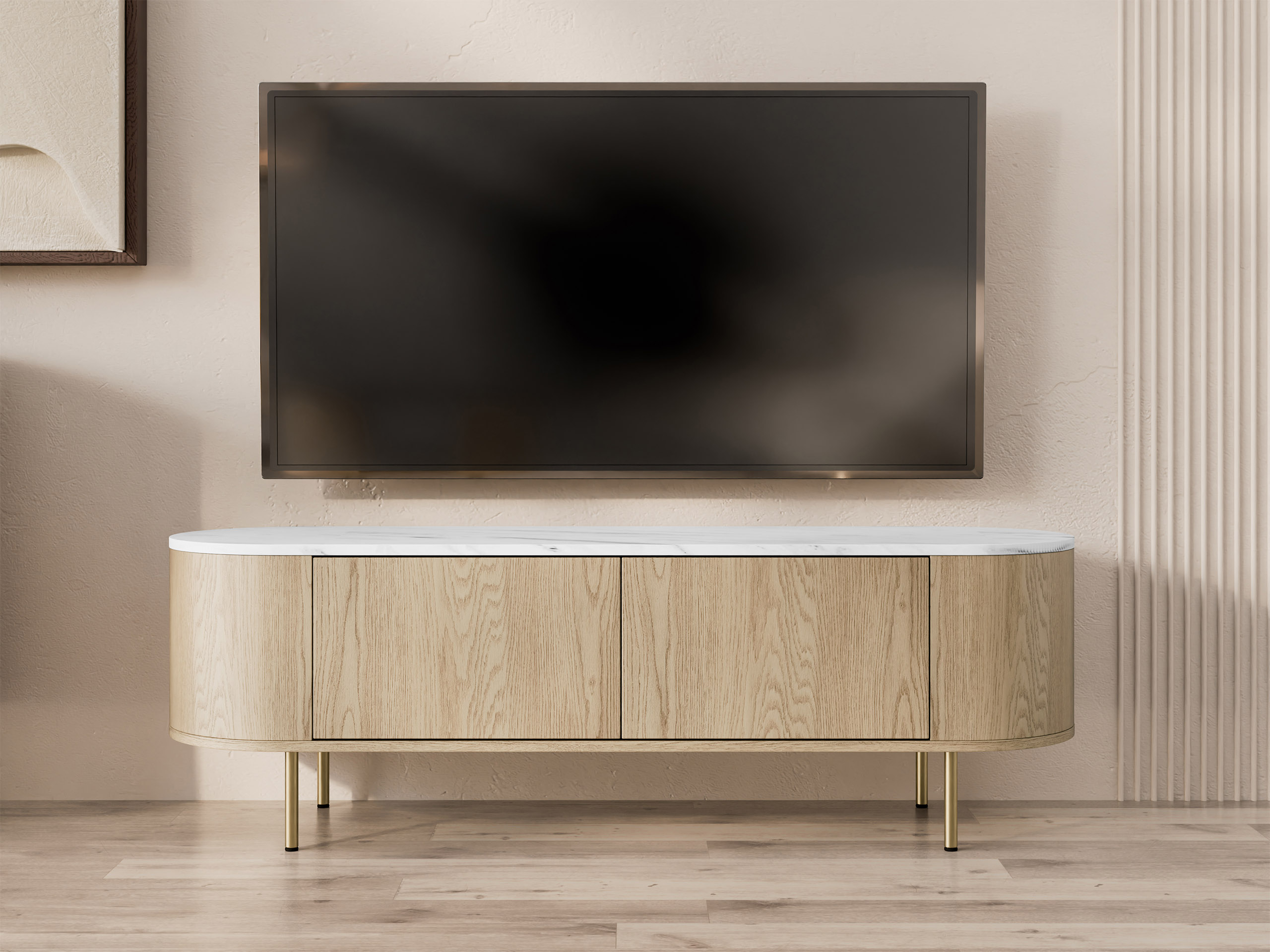 Comodă TV Comfivo Livtena (Marmură albă + Auriu)