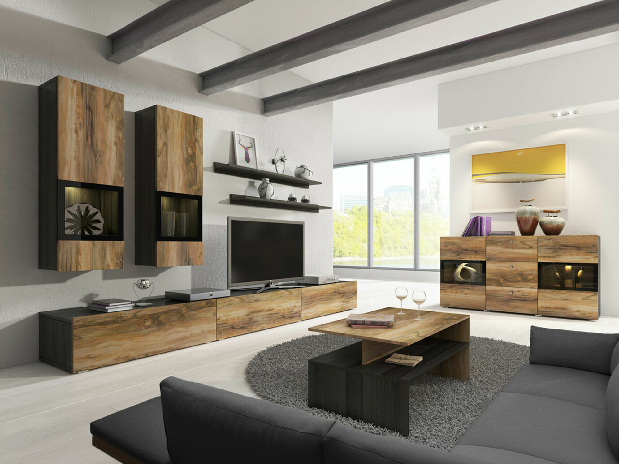 Set de living Serodeu 100 (Nuc + Maro închis)