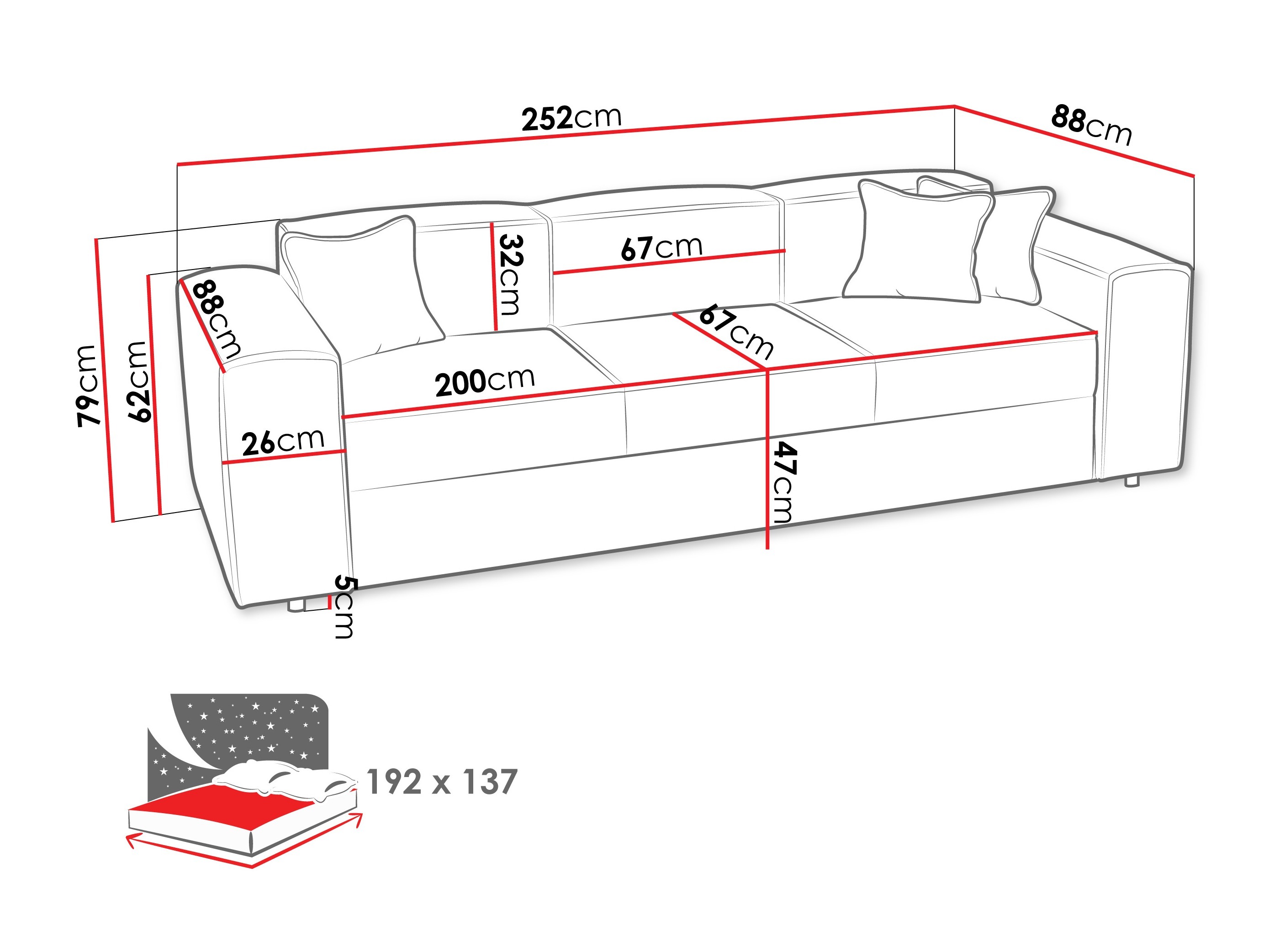 Canapea extensibilă Clovis 114 (Coral 50)