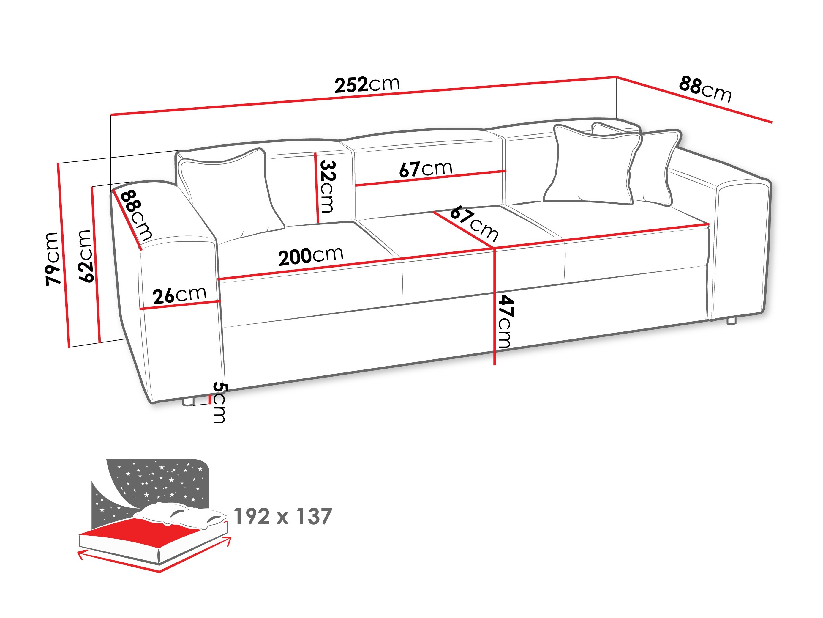 Canapea extensibilă Clovis 114 (Coral 55)