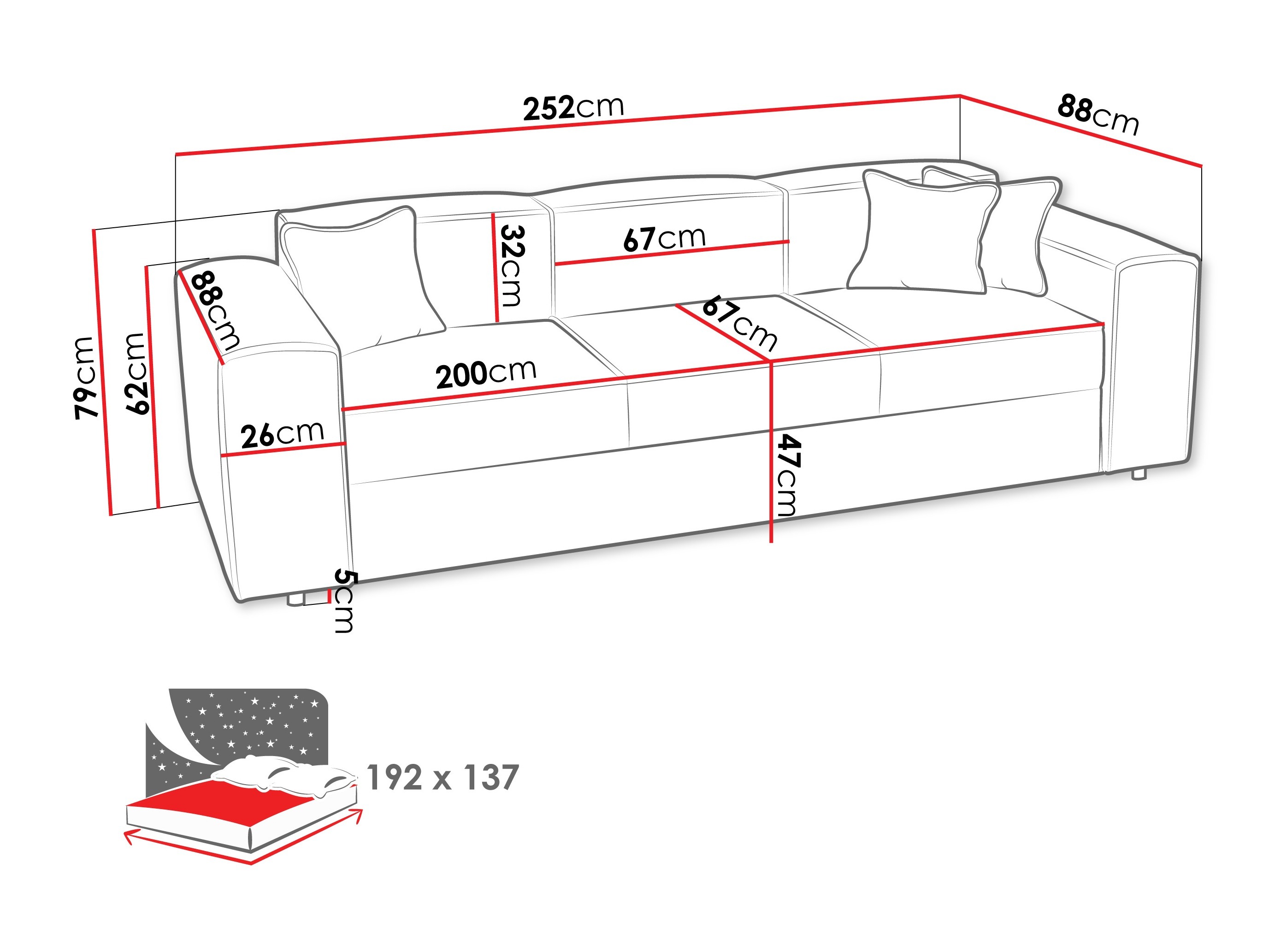 Canapea extensibilă Clovis 114 (Coral 65)