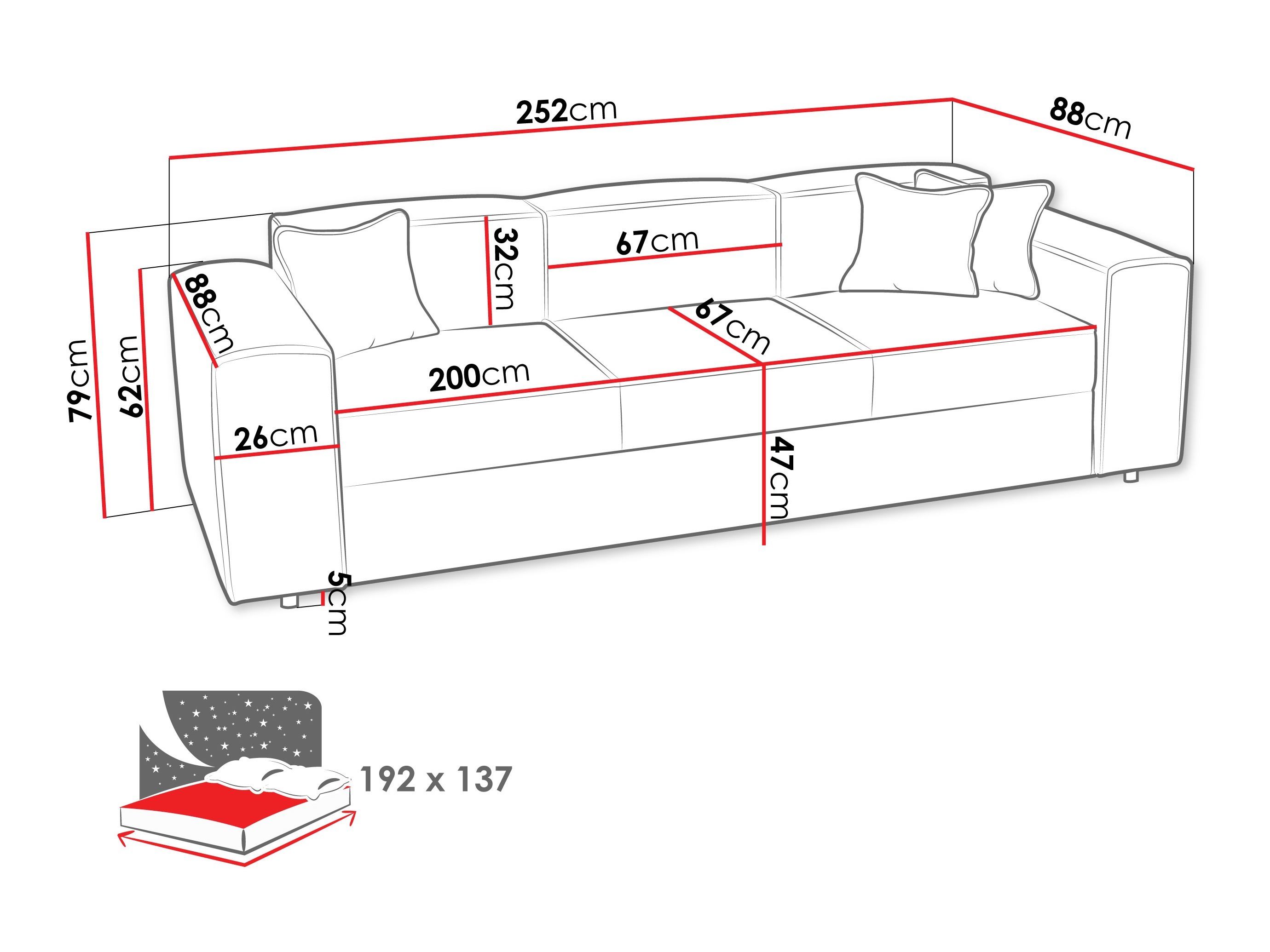Canapea extensibilă Clovis 114 (Coral 75)