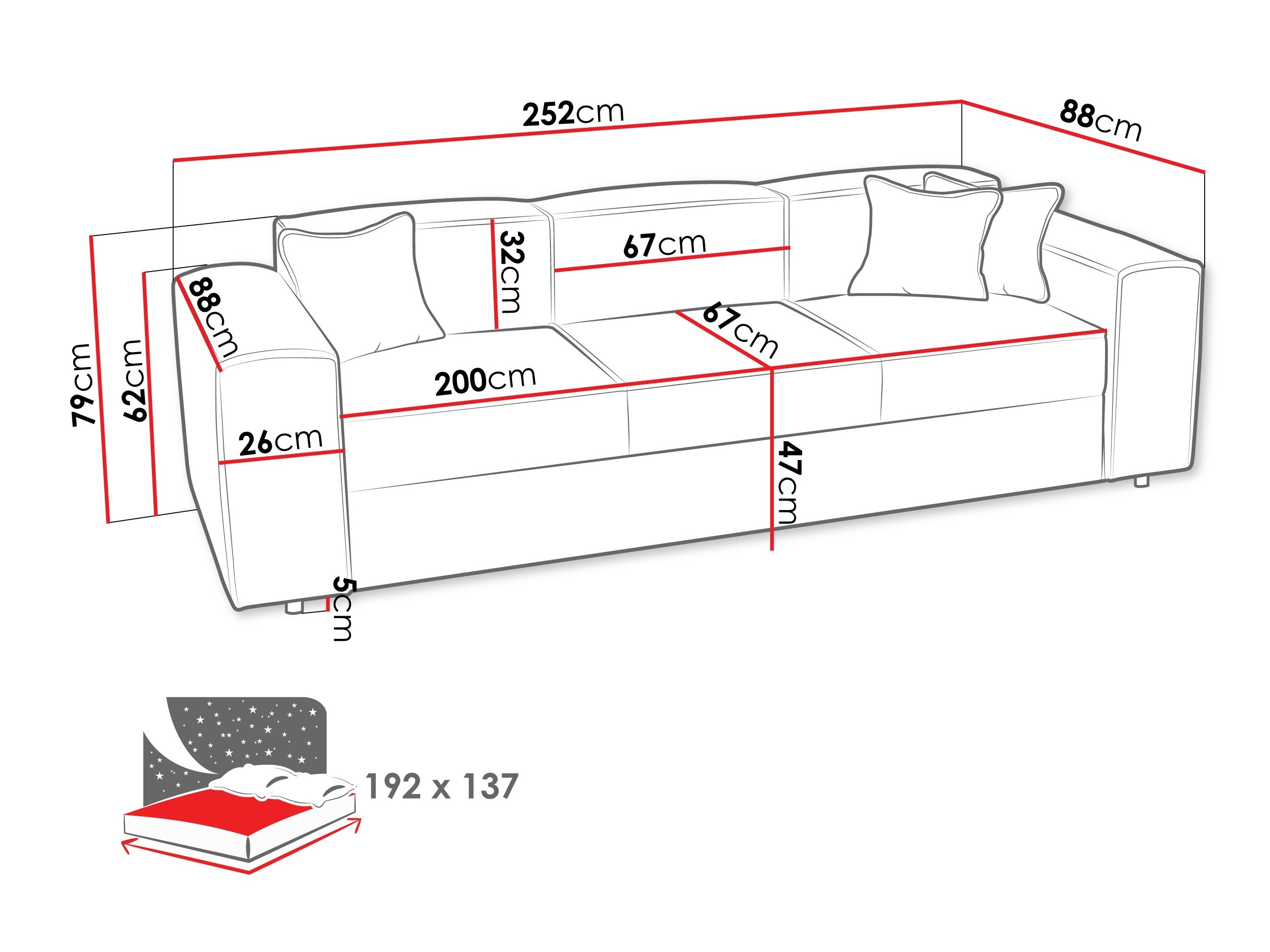 Canapea extensibilă Clovis 114 (Coral 80)