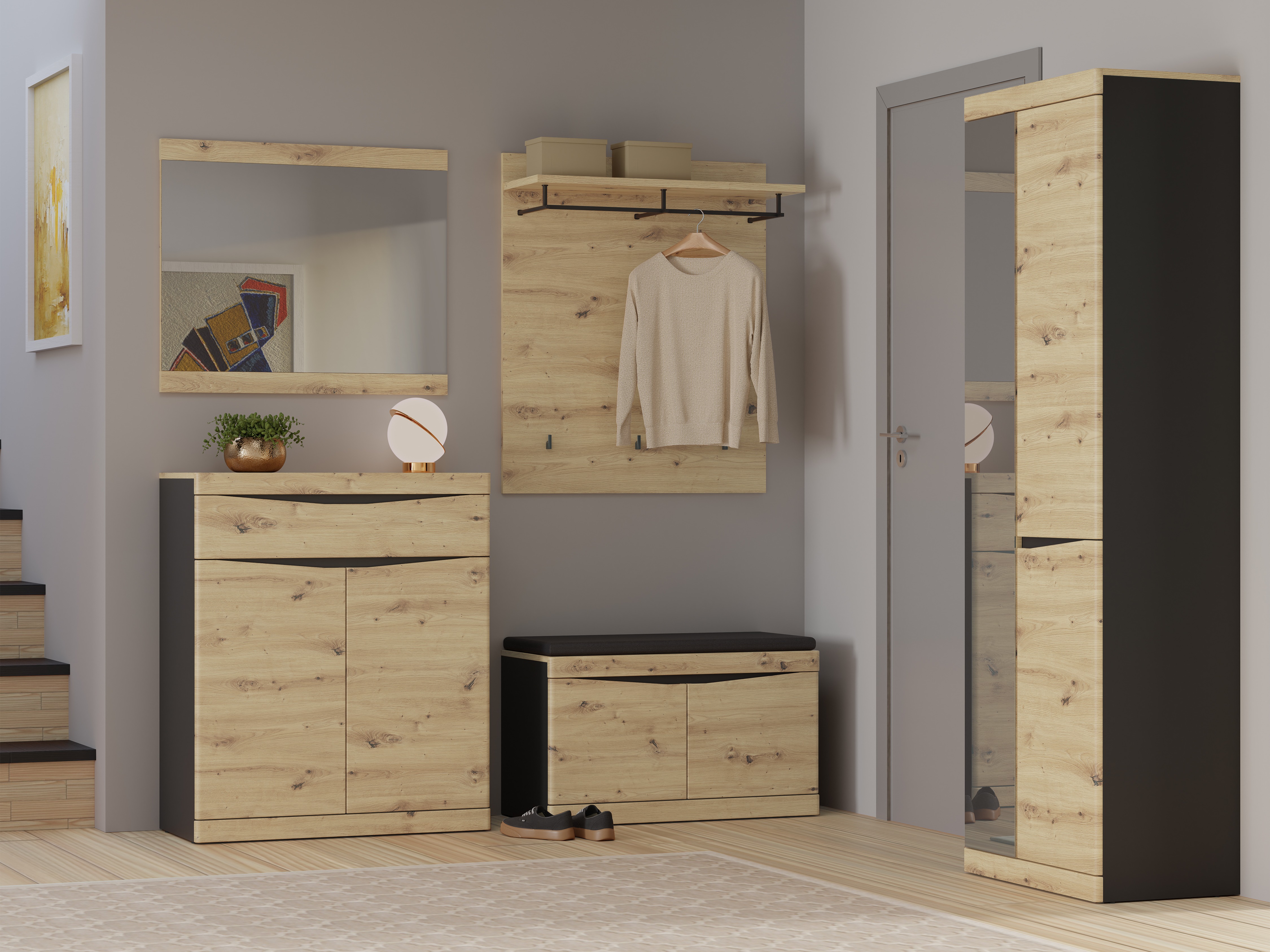 Set de hol Venlori 119 (Stejar artizan + Antracit)