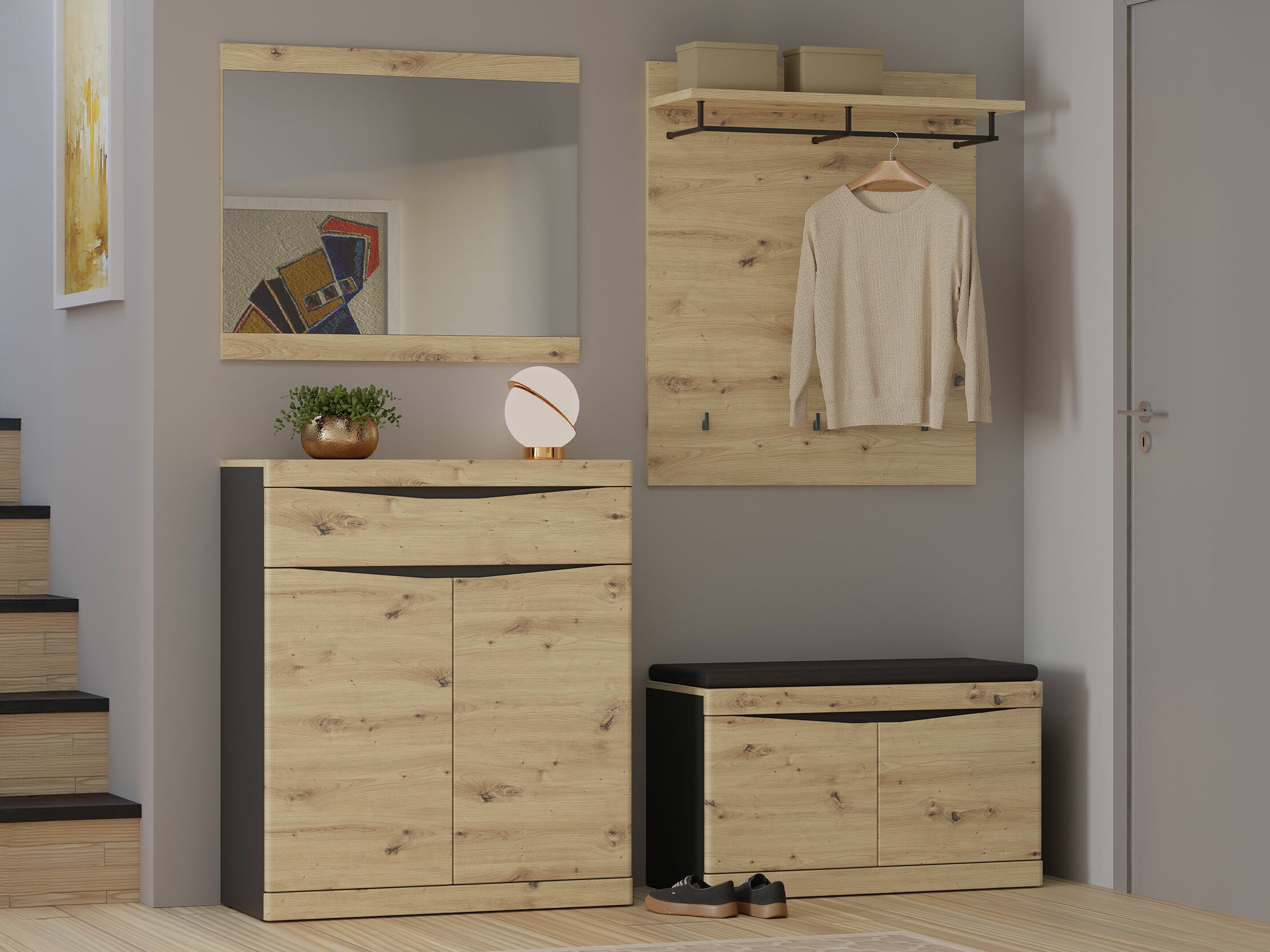 Set de hol Venlori 119 (Stejar artizan + Antracit)