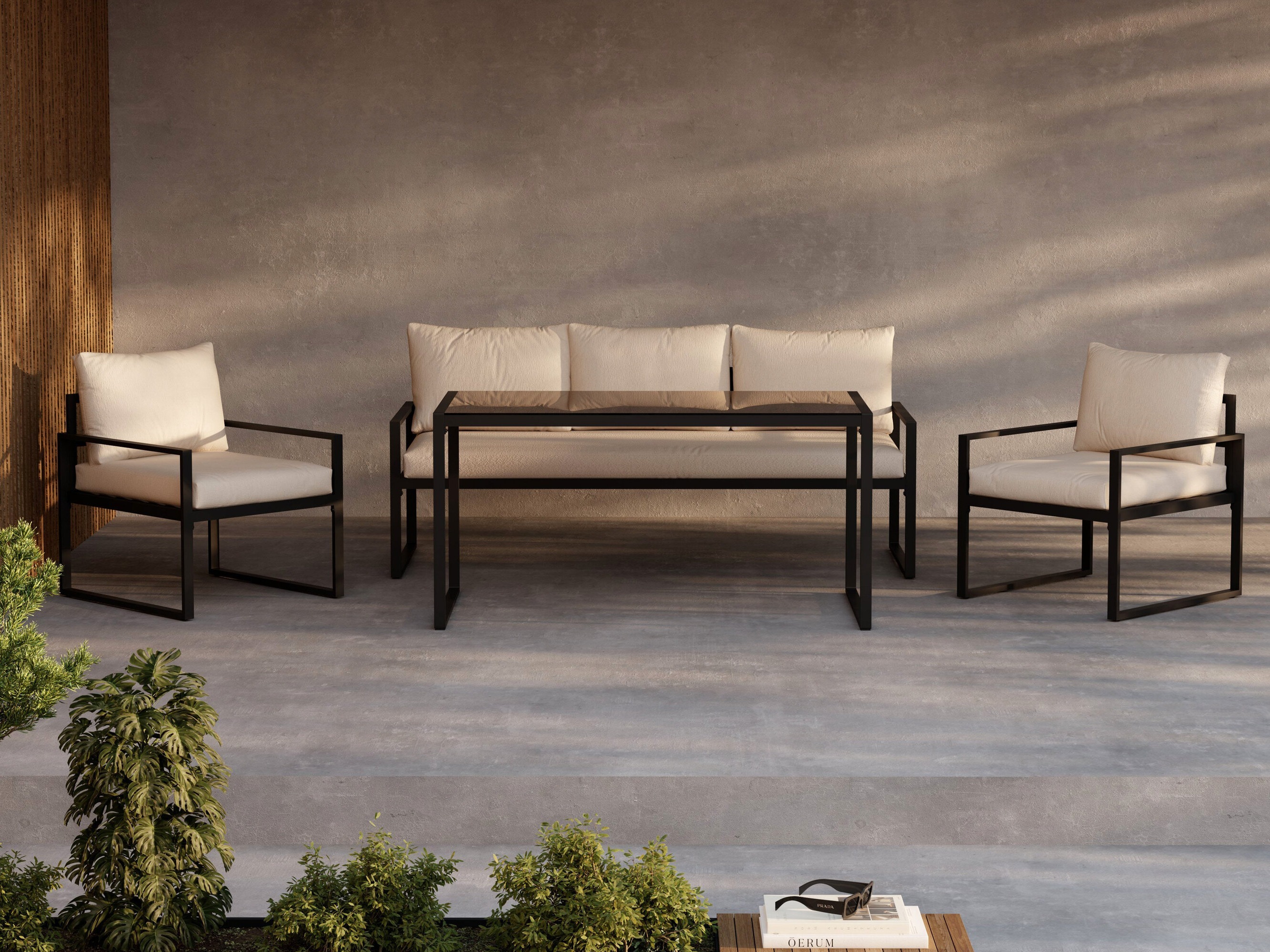 Set mobilier de exterior Dallas 4733 (Negru + Bej)