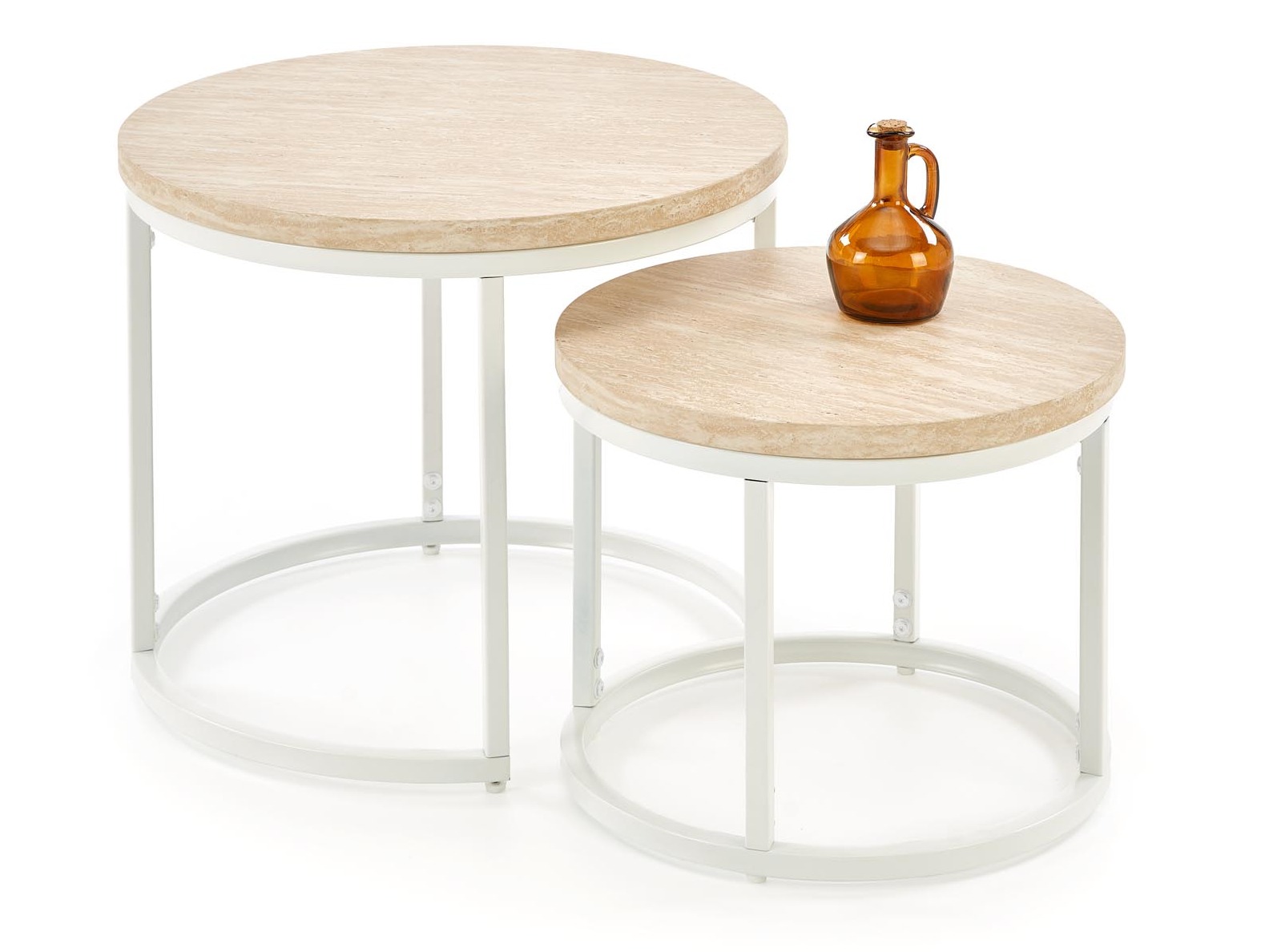 Set de măsuțe de cafea Houston 951 (Travertin ușor + Alb)