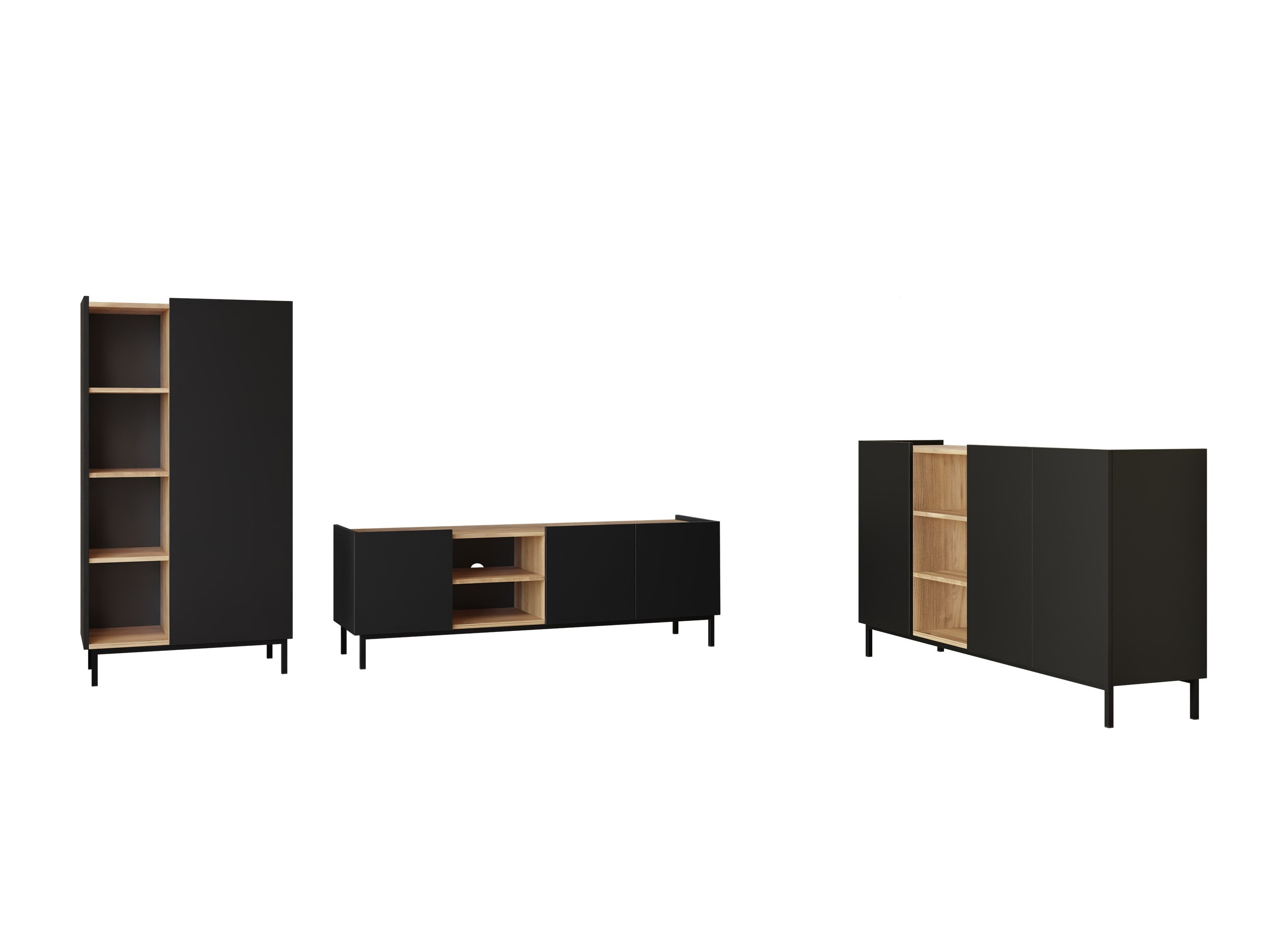 Set de living Veldome 103 (Negru + Maro deschis)