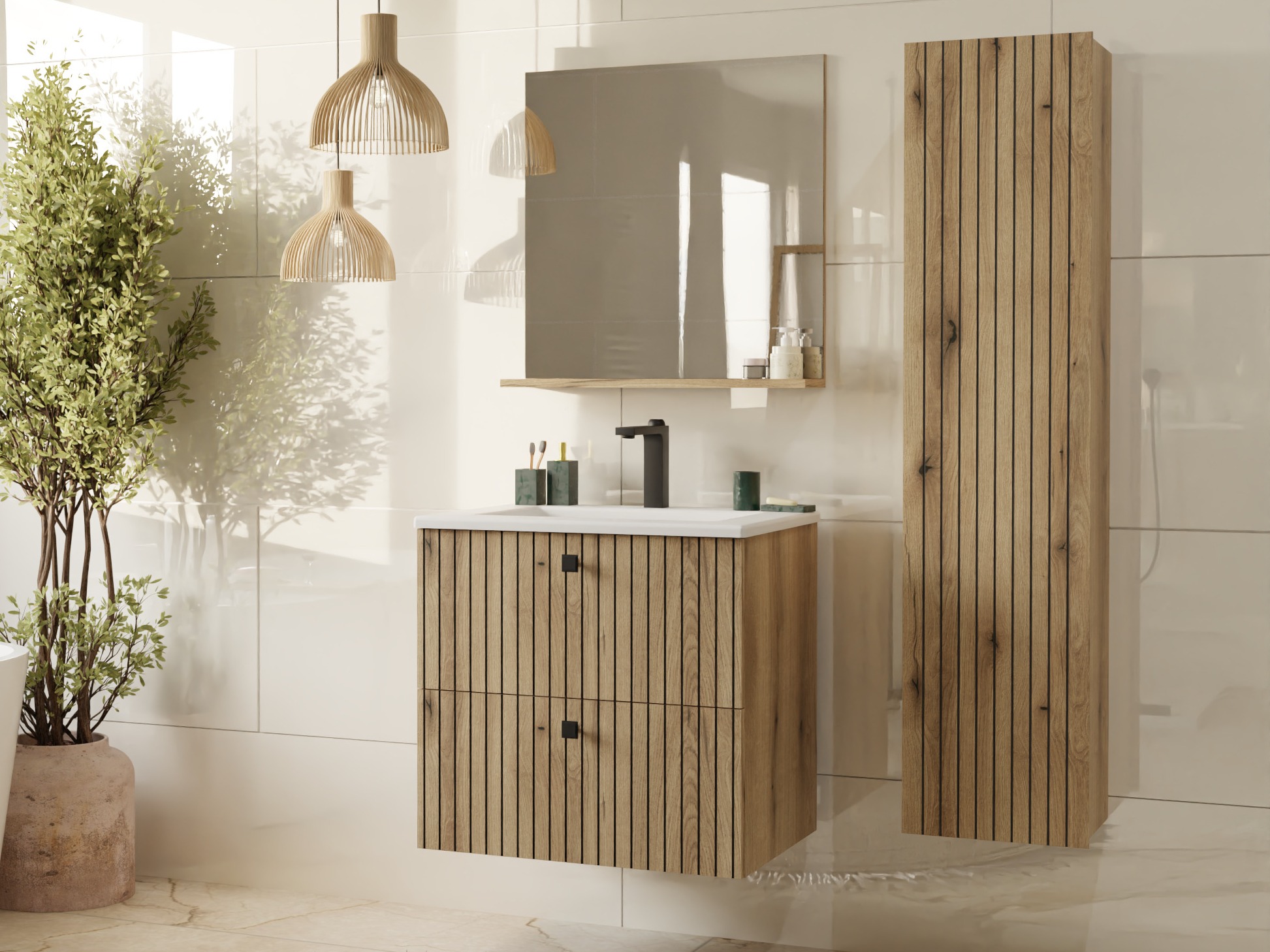 Cabinet atârnat pentru baie Mandeville 314 (Stejar)