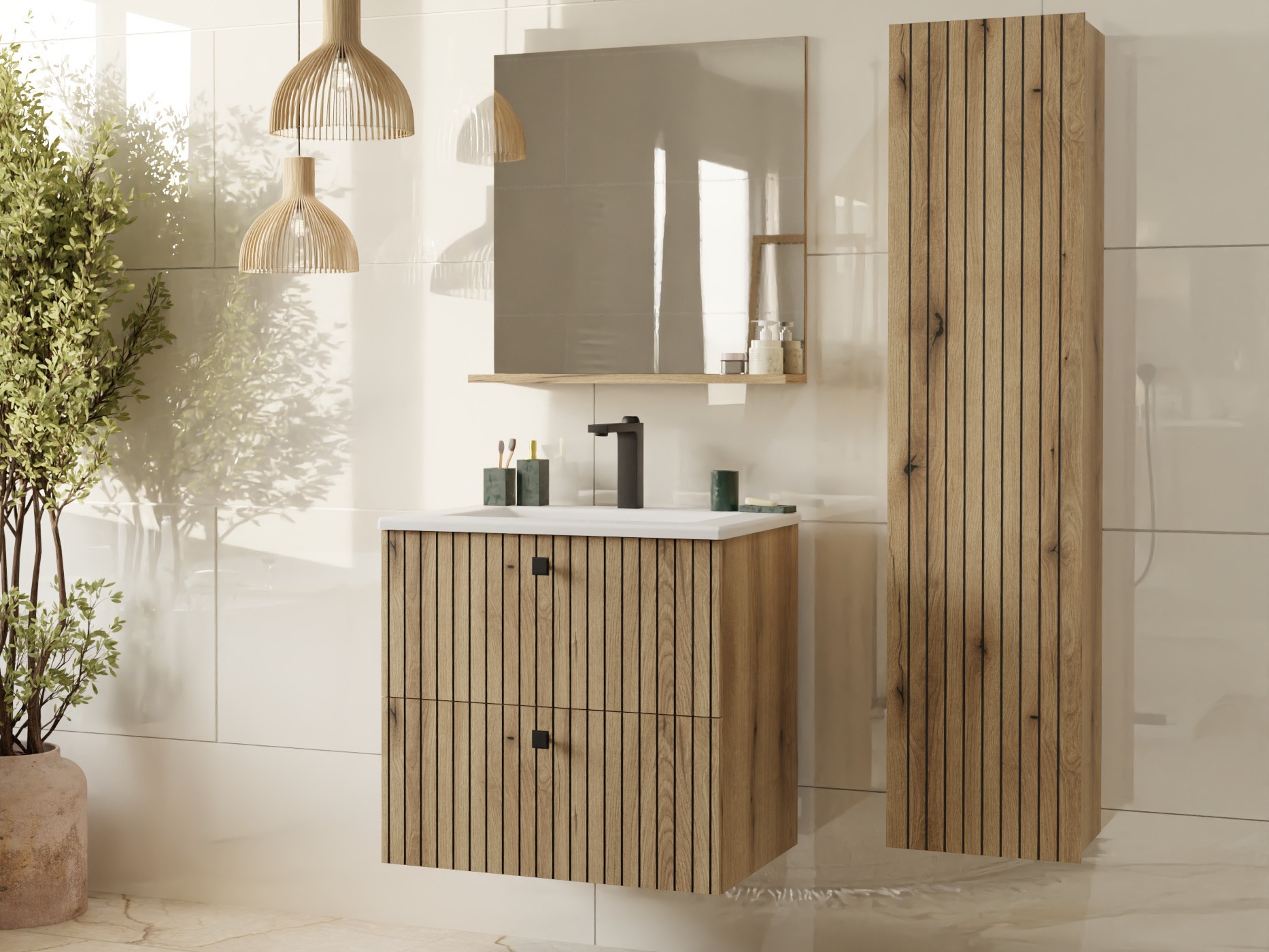 Cabinet atârnat pentru baie Mandeville 314 (Stejar)