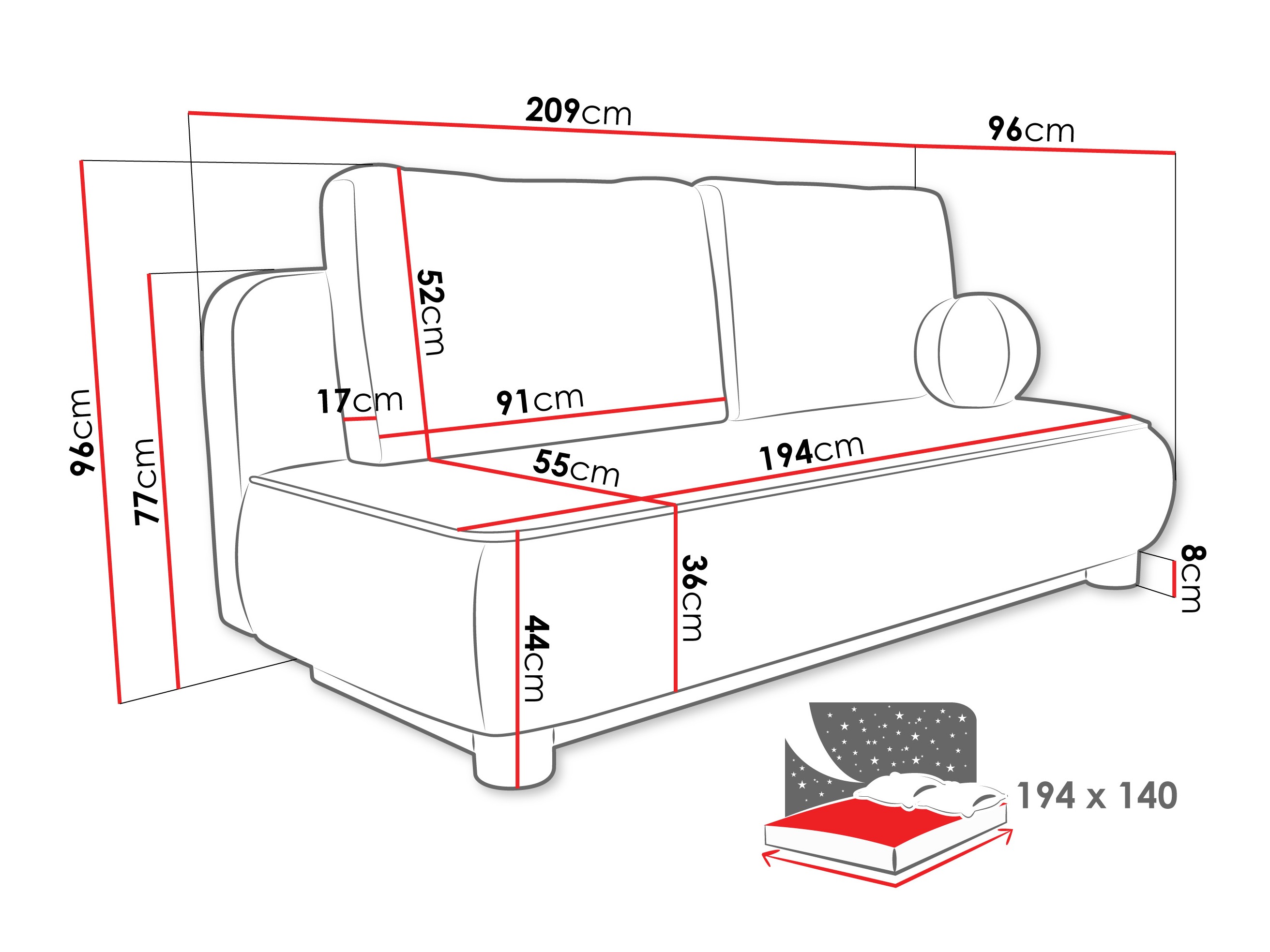 Canapea extensibilă TrendyNest Canora (Coral 50)