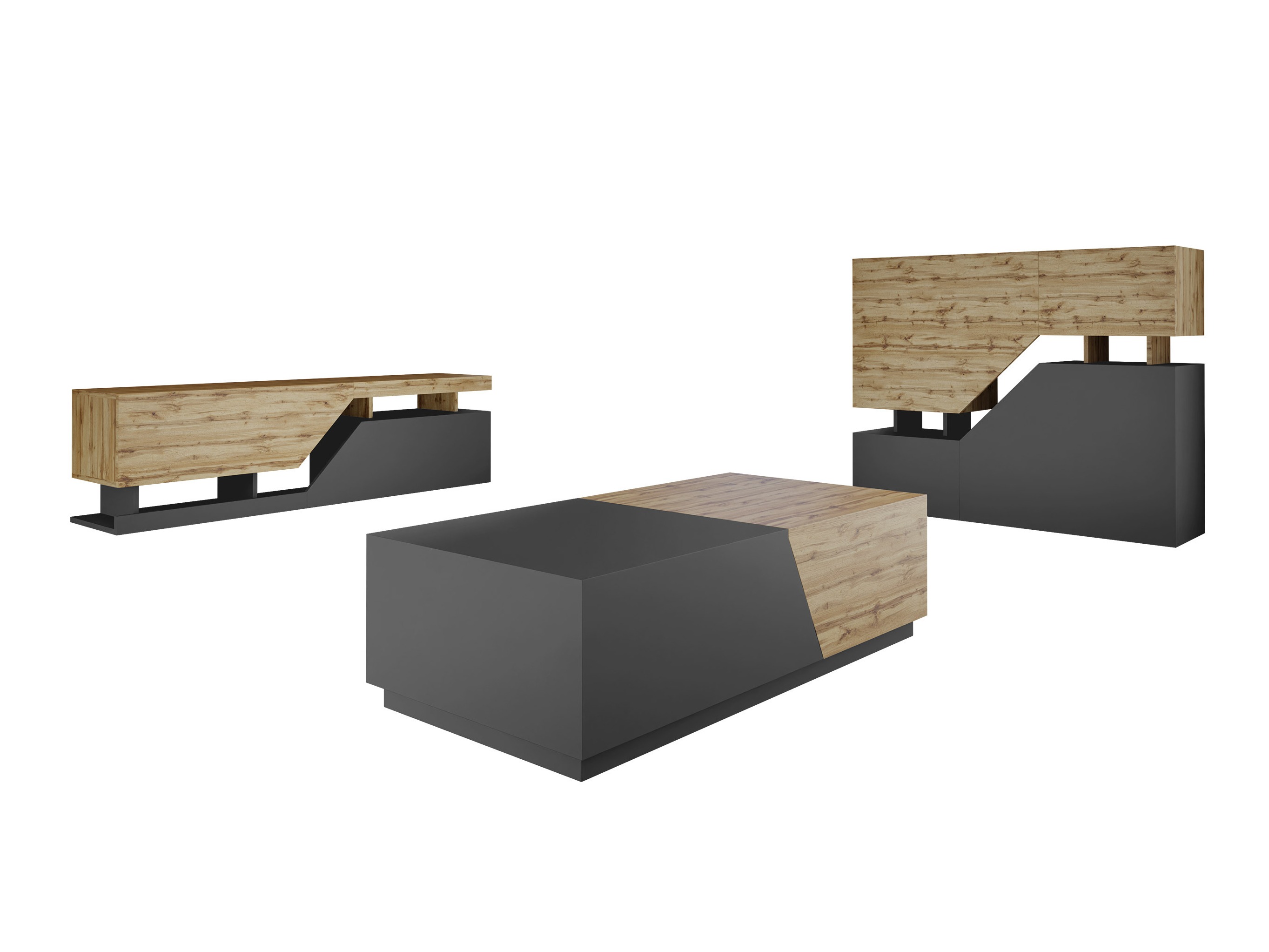 Set de living Comfivo Daldune I (Stejar Wotan + Antracit)