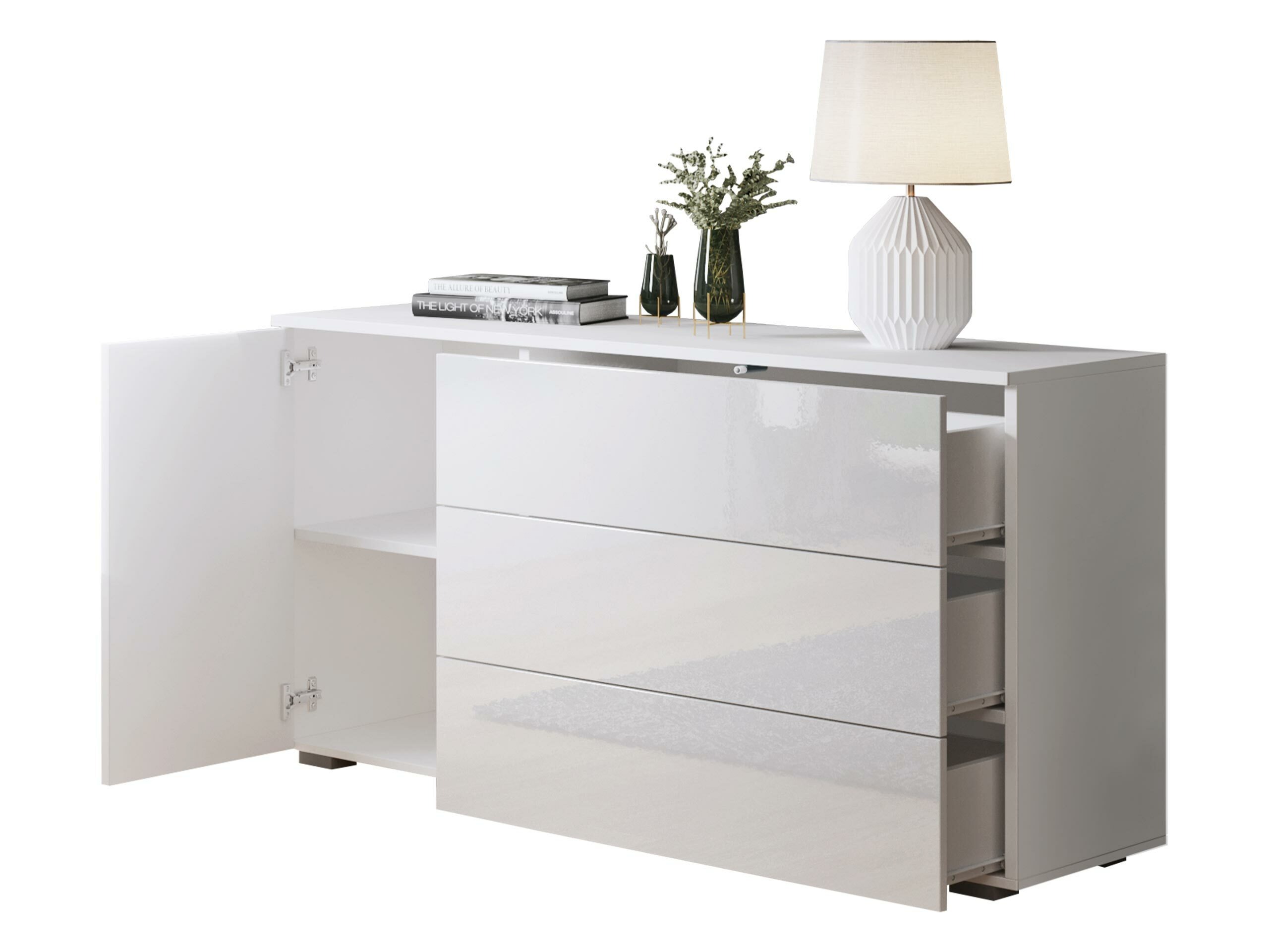 Comodă Sarasota 128 (Stejar Wotan + Alb lucios)
