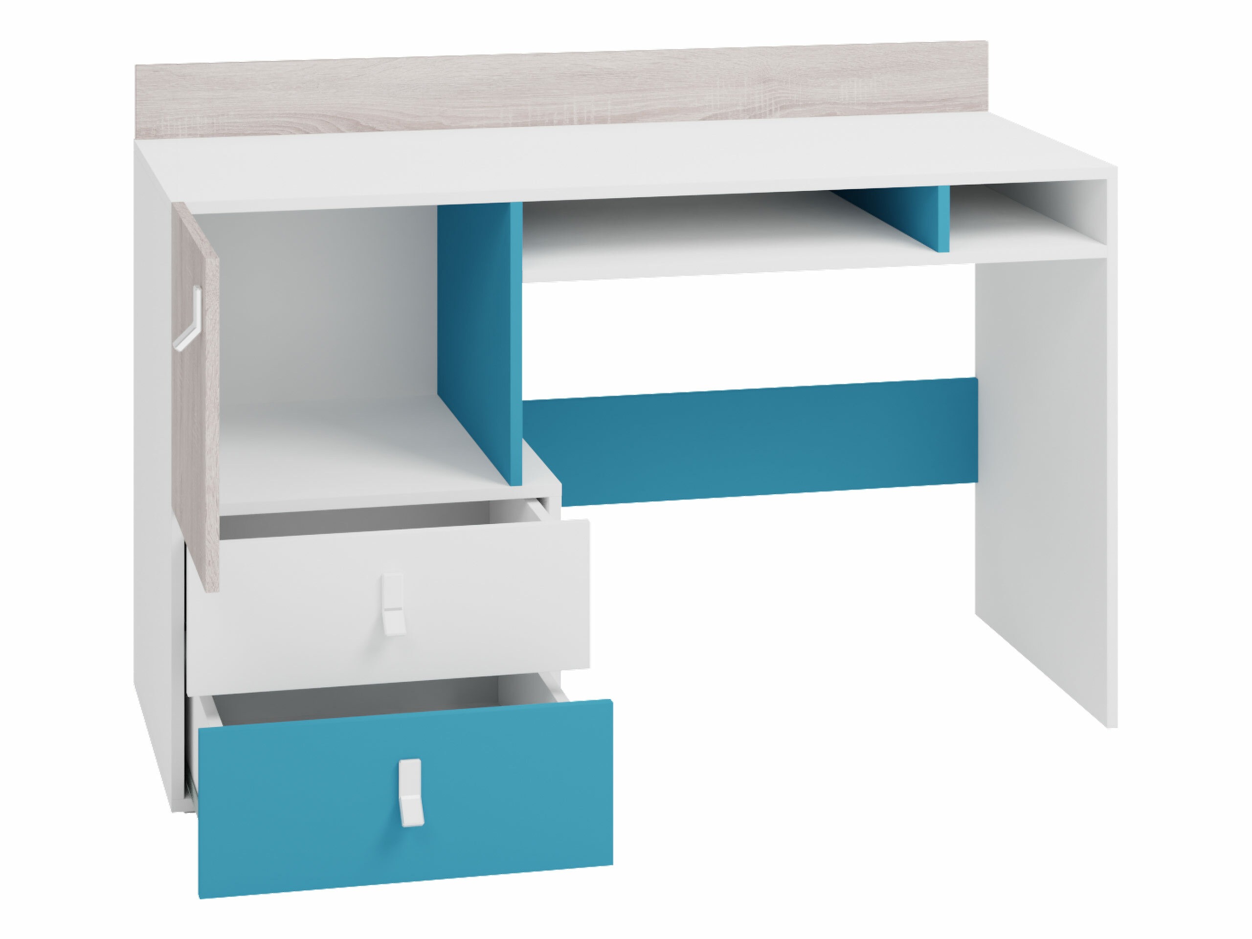 Birou Camteso 107 (Alb + Stejar + Turcoaz)