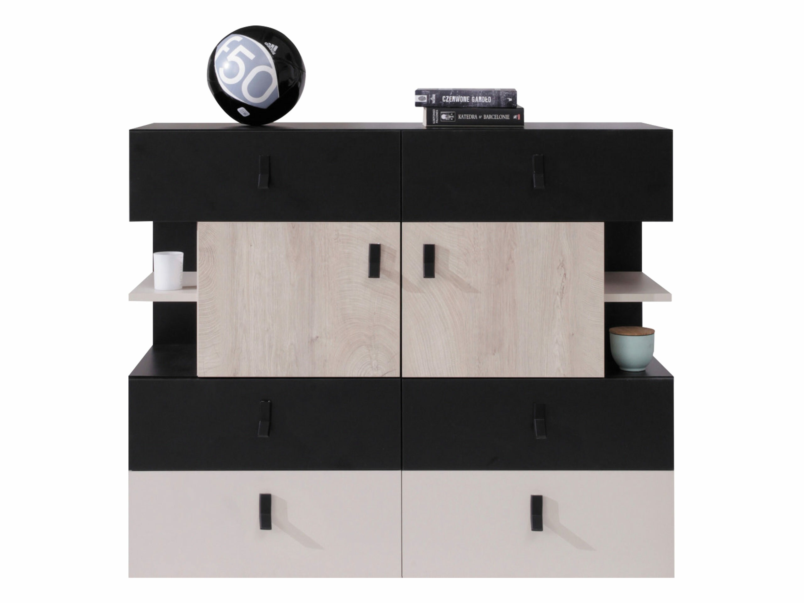 Comodă Camteso 106 (Negru + Stejar + Bej)