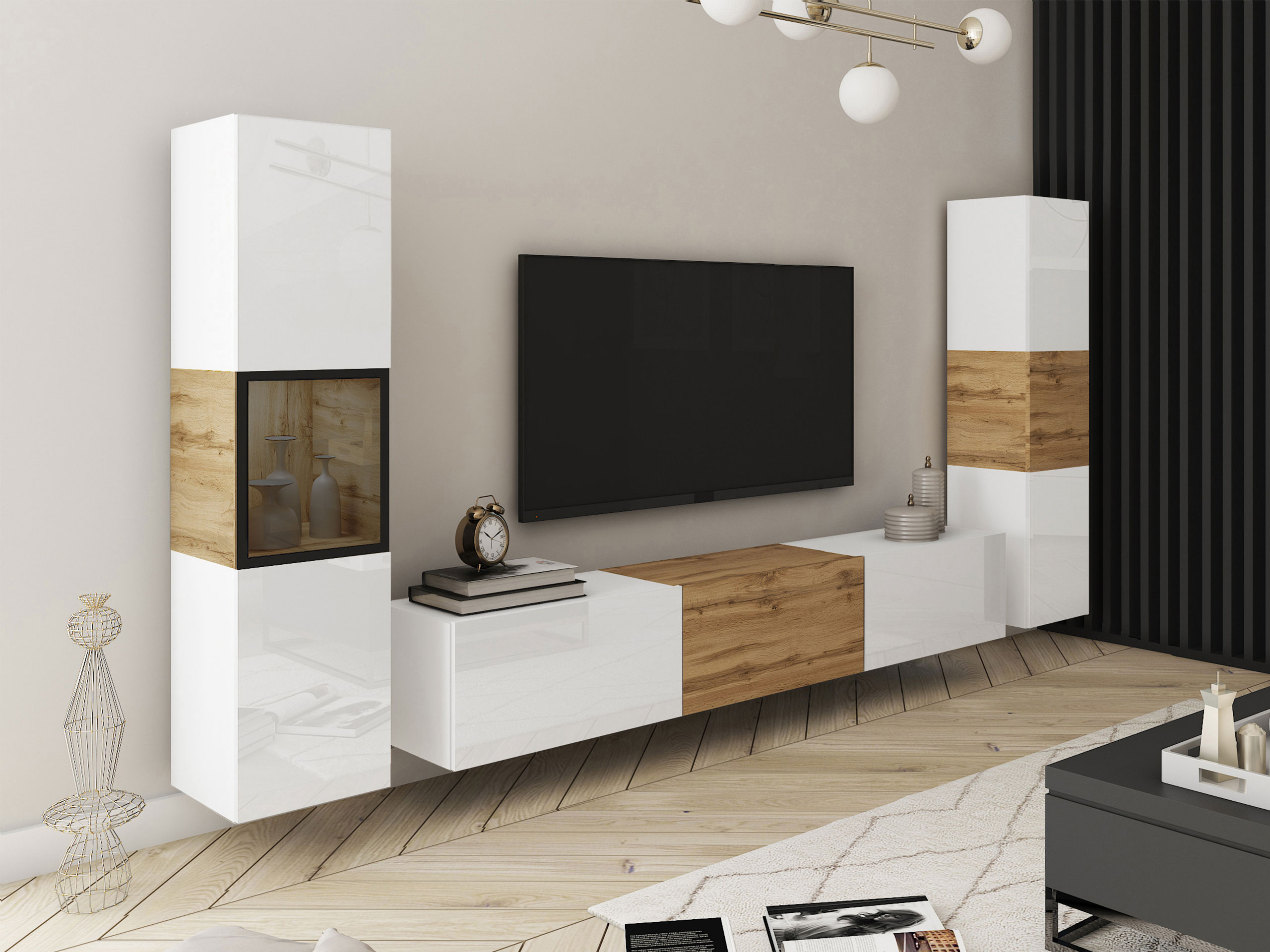 Set de living Sarasota 193 (Alb + Stejar Wotan)