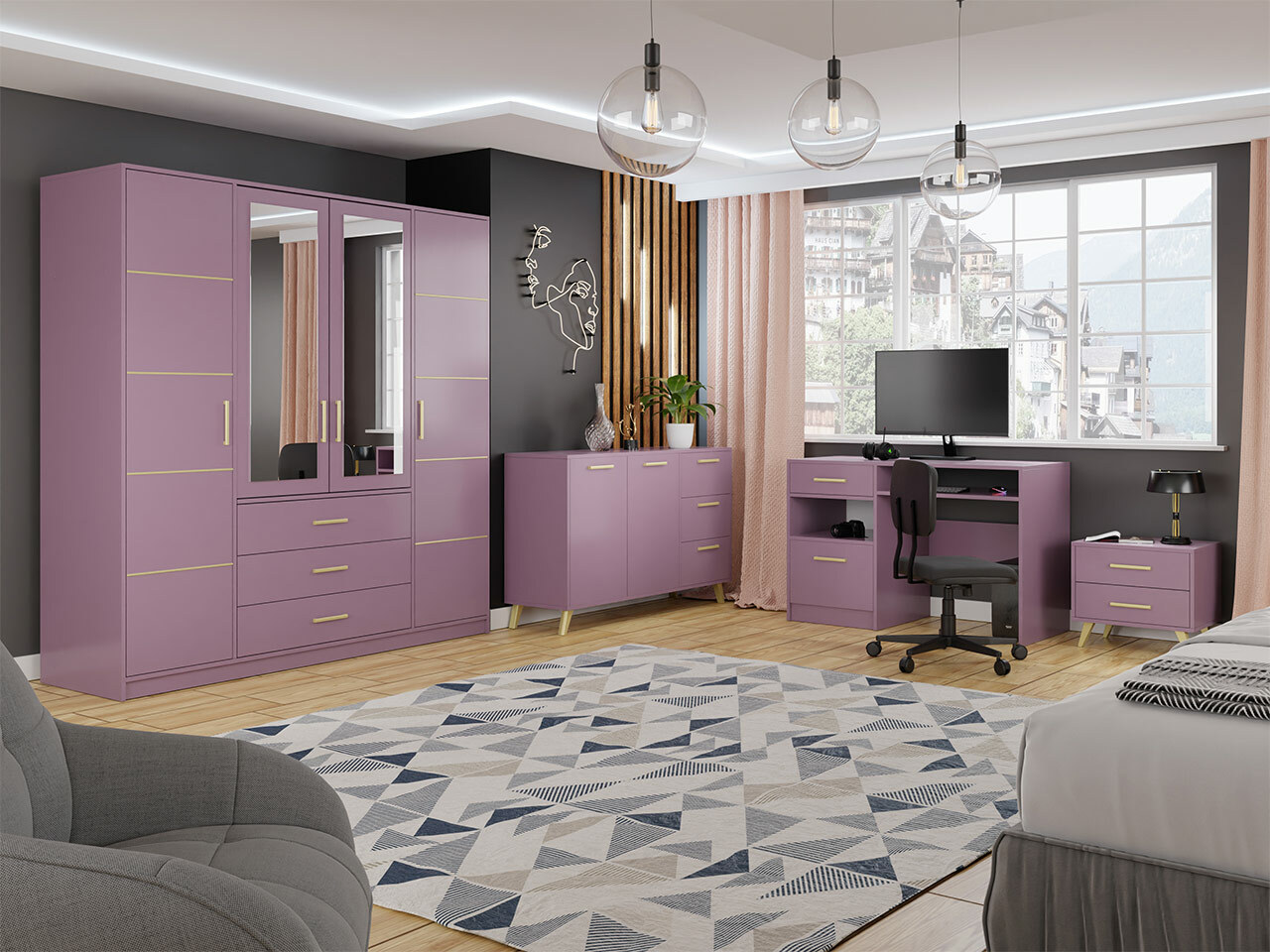 Comodă Rosa (Violet + Auriu)
