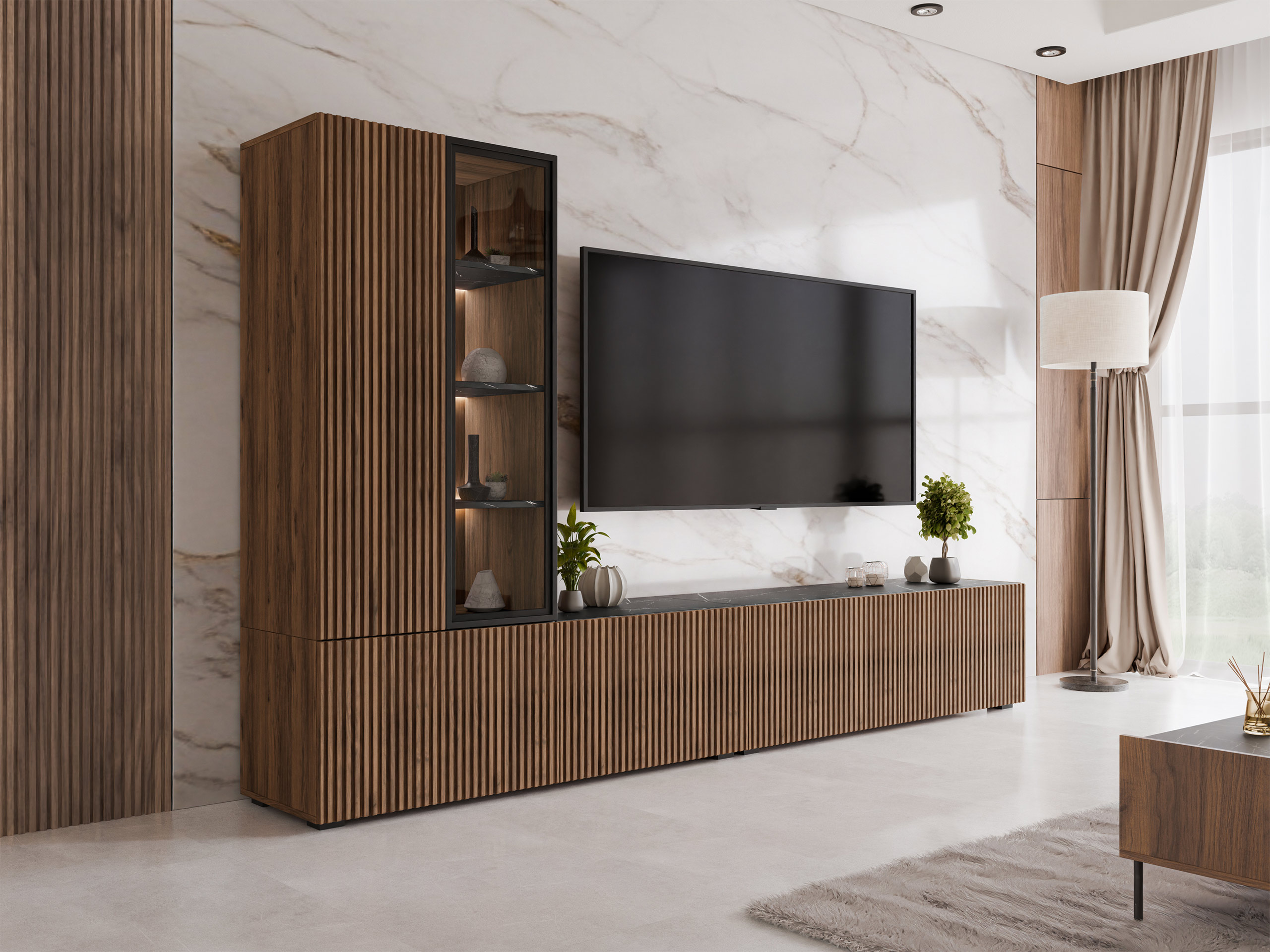 Set de living Comfivo Tutelar (Nuc + Marmură neagră)