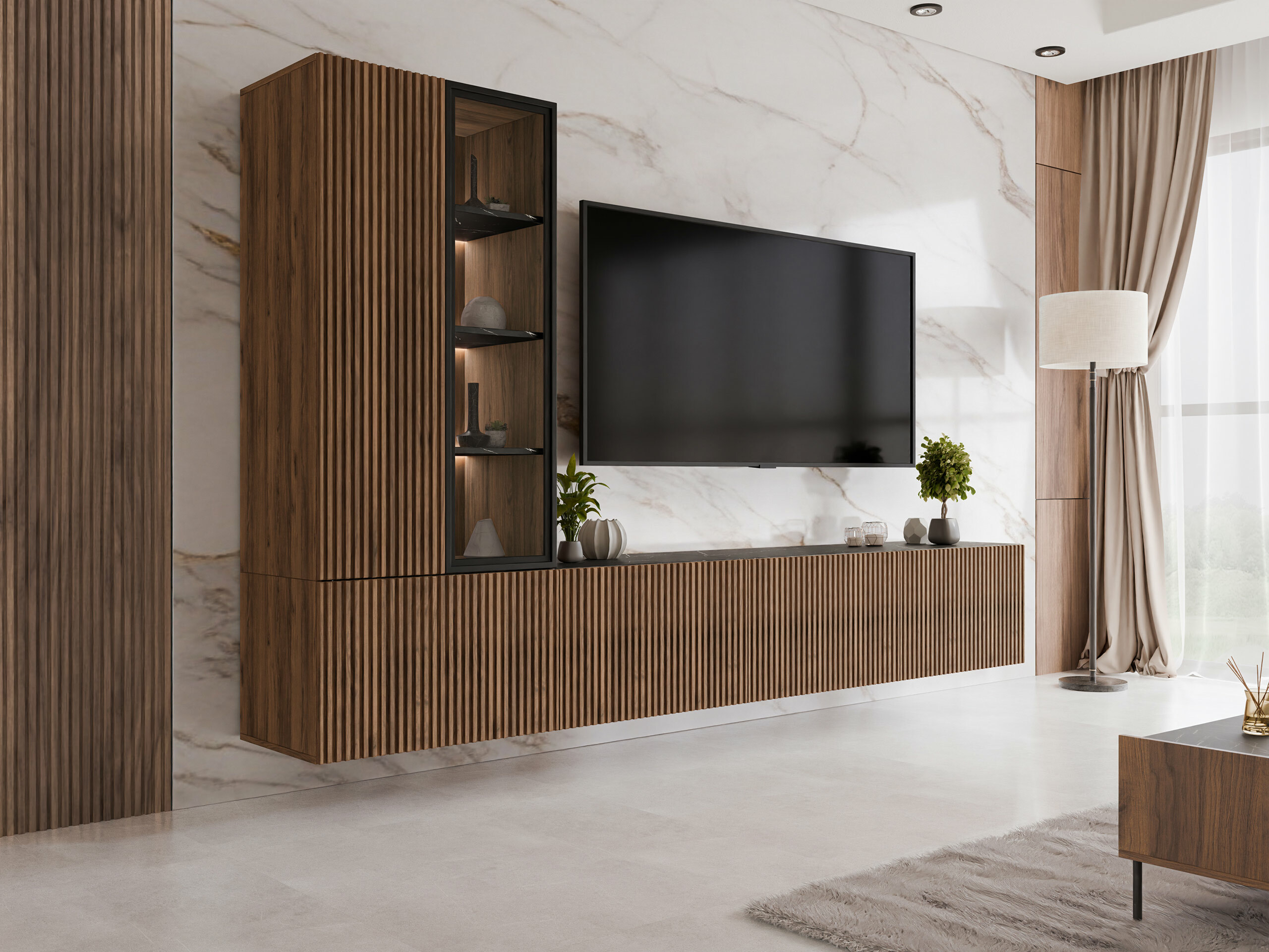 Set de living Comfivo Tutelar (Nuc + Marmură neagră)