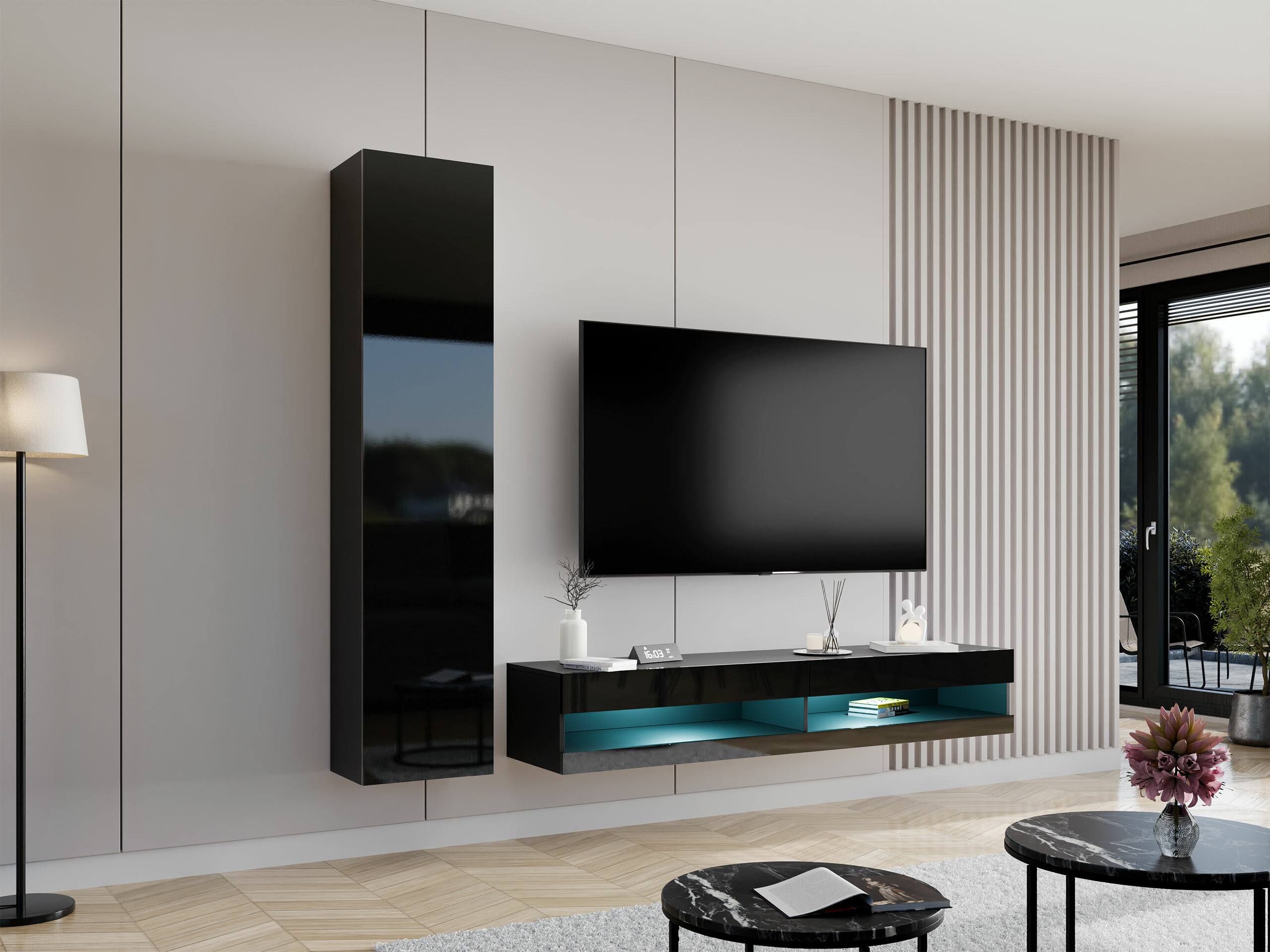Set de living Vilrin VI (Negru + Negru lucios)