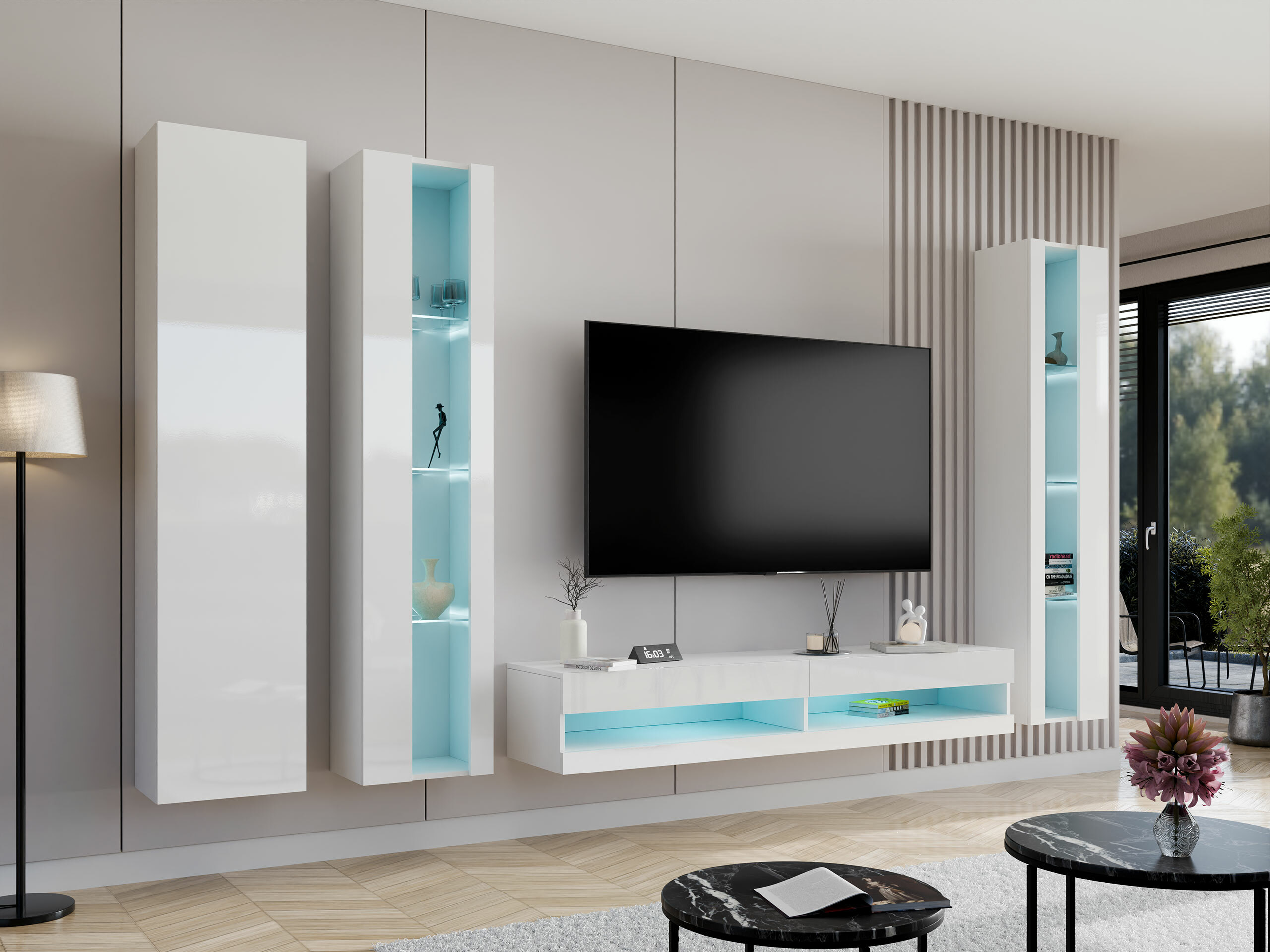 Set de living Vilrin VII (Alb + Alb lucios)