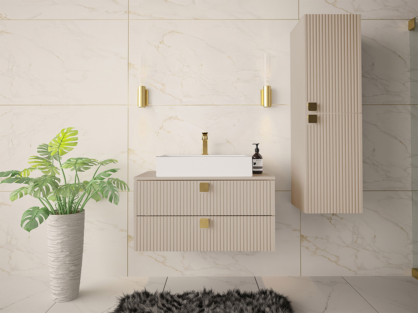 Cabinet de baie suspendat Panium (Maro deschis)