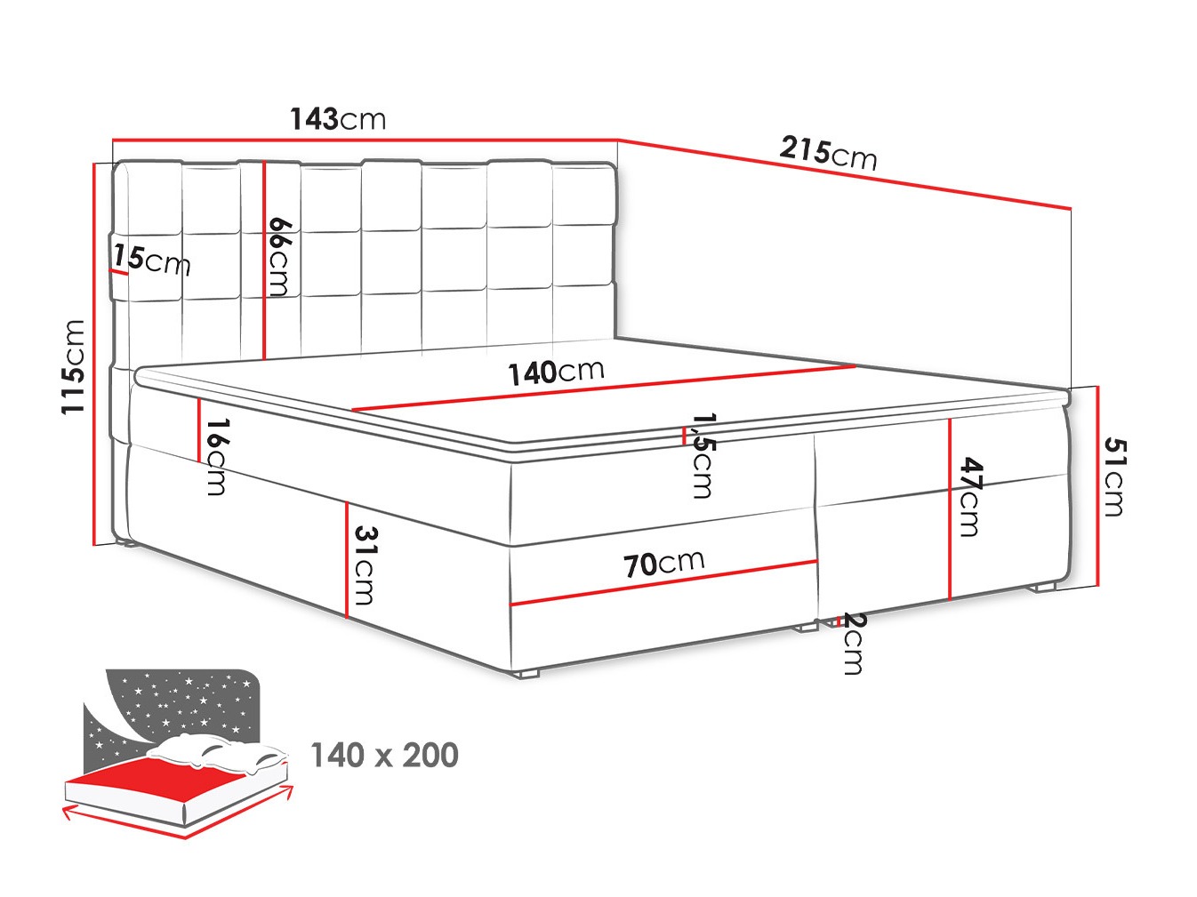 Pat boxspring Pomona 117 (Paros 05)