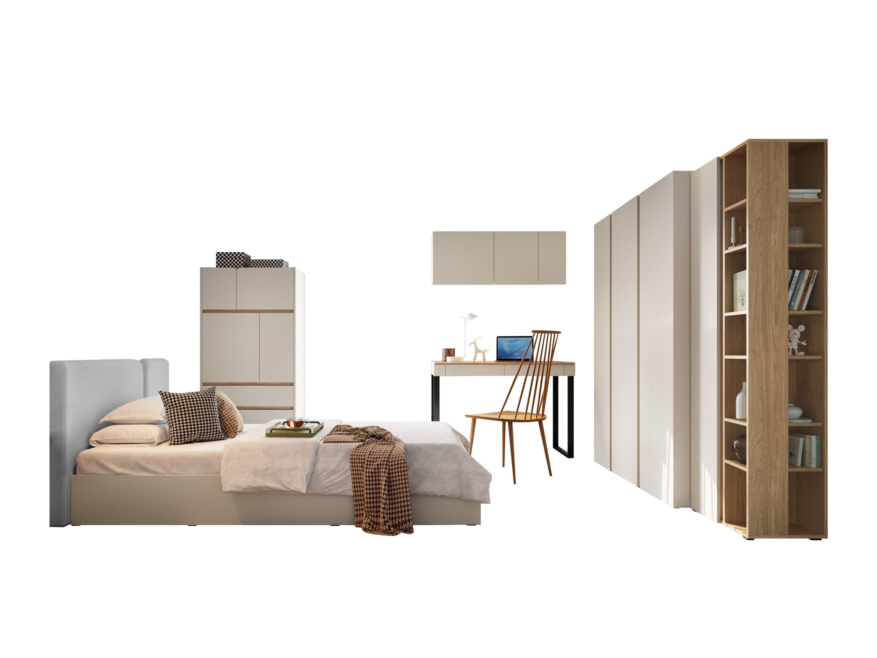 Set dormitor Fiosono 113 (Bej + Stejar deschis)