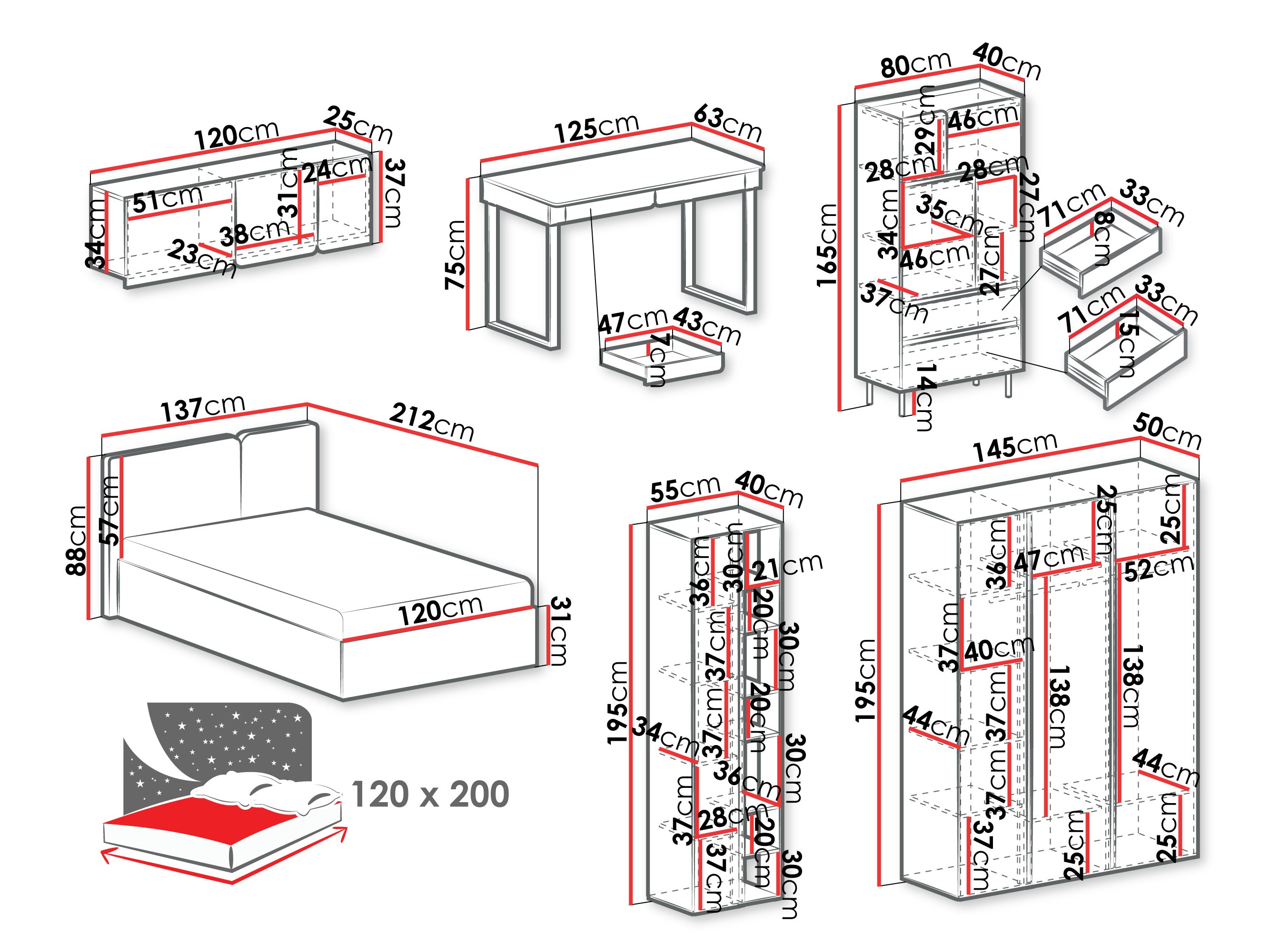 Set dormitor Fiosono 113 (Eucalipt + Stejar)