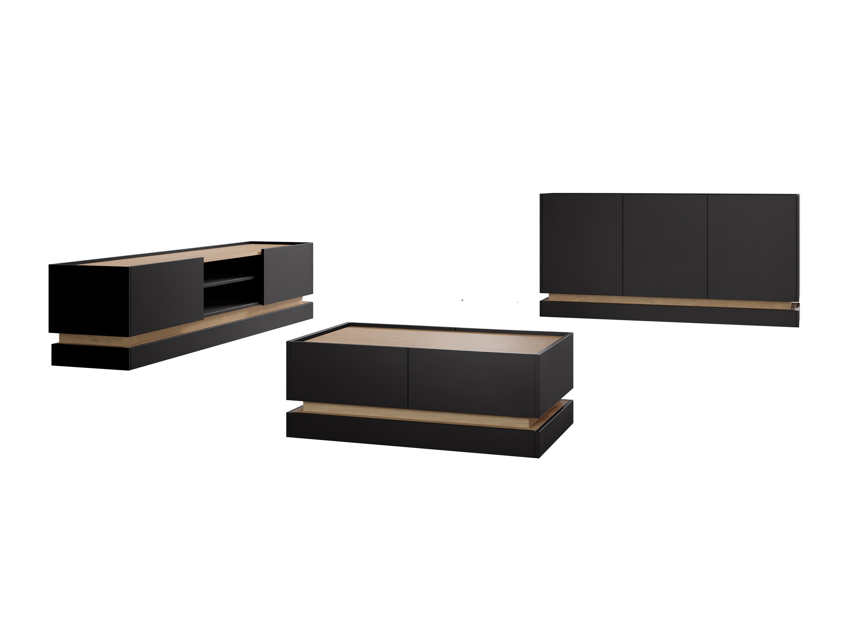 Set de living Comfivo Tilia (Negru + Stejar)