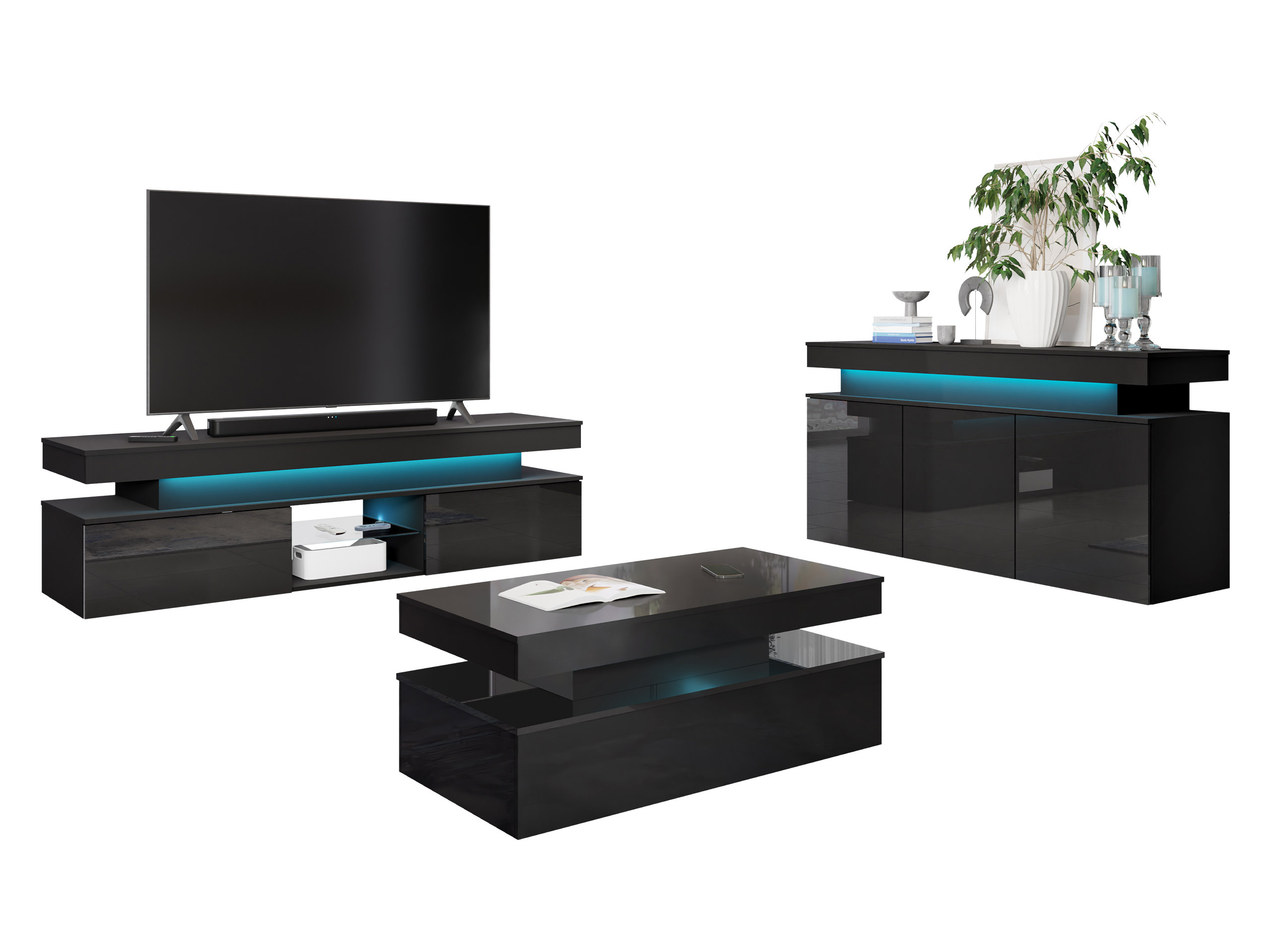Set de living Monfero I (Negru + Negru lucios)
