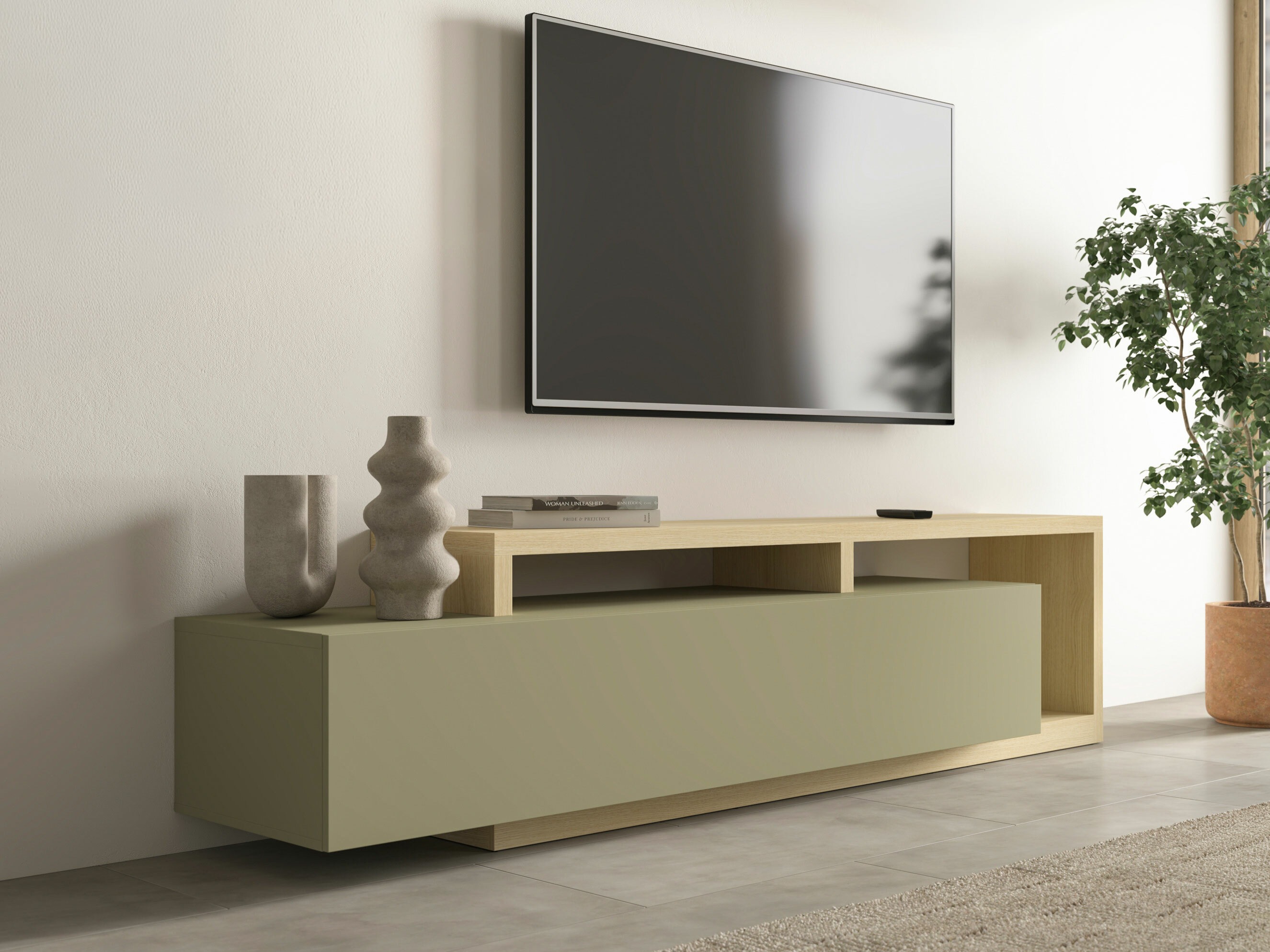 Comodă TV Lutiva 103 (Eucalipt + Stejar)