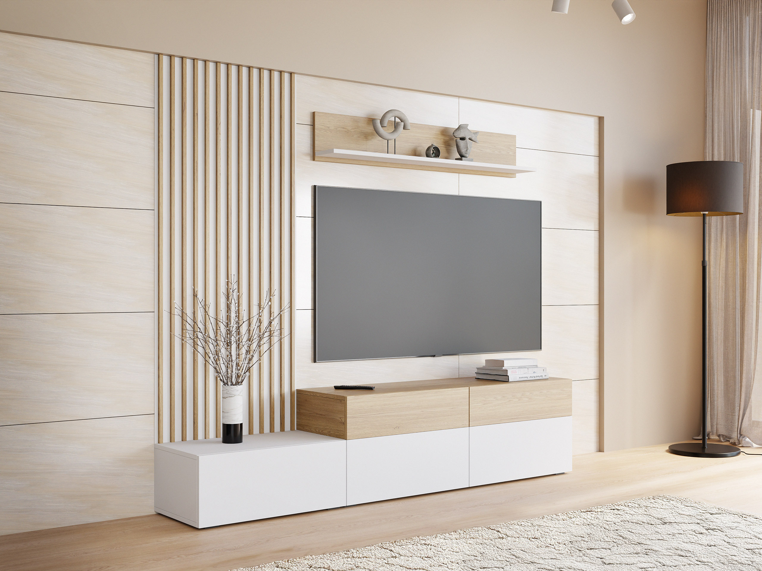 Set de living Comfivo Munium I (Alb + Stejar)