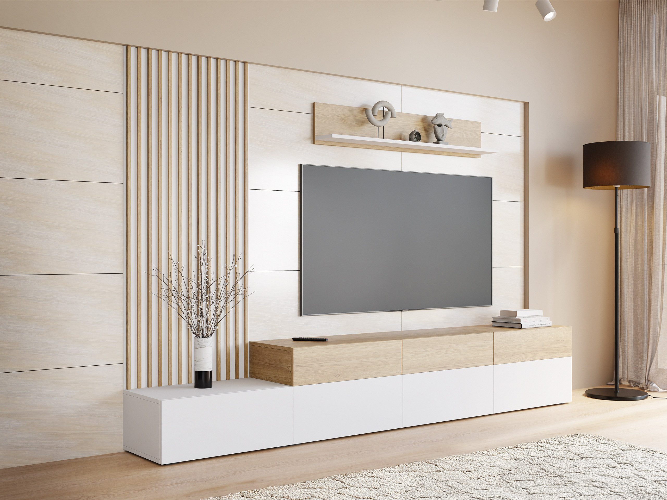 Set de living Comfivo Munium II (Alb + Stejar)