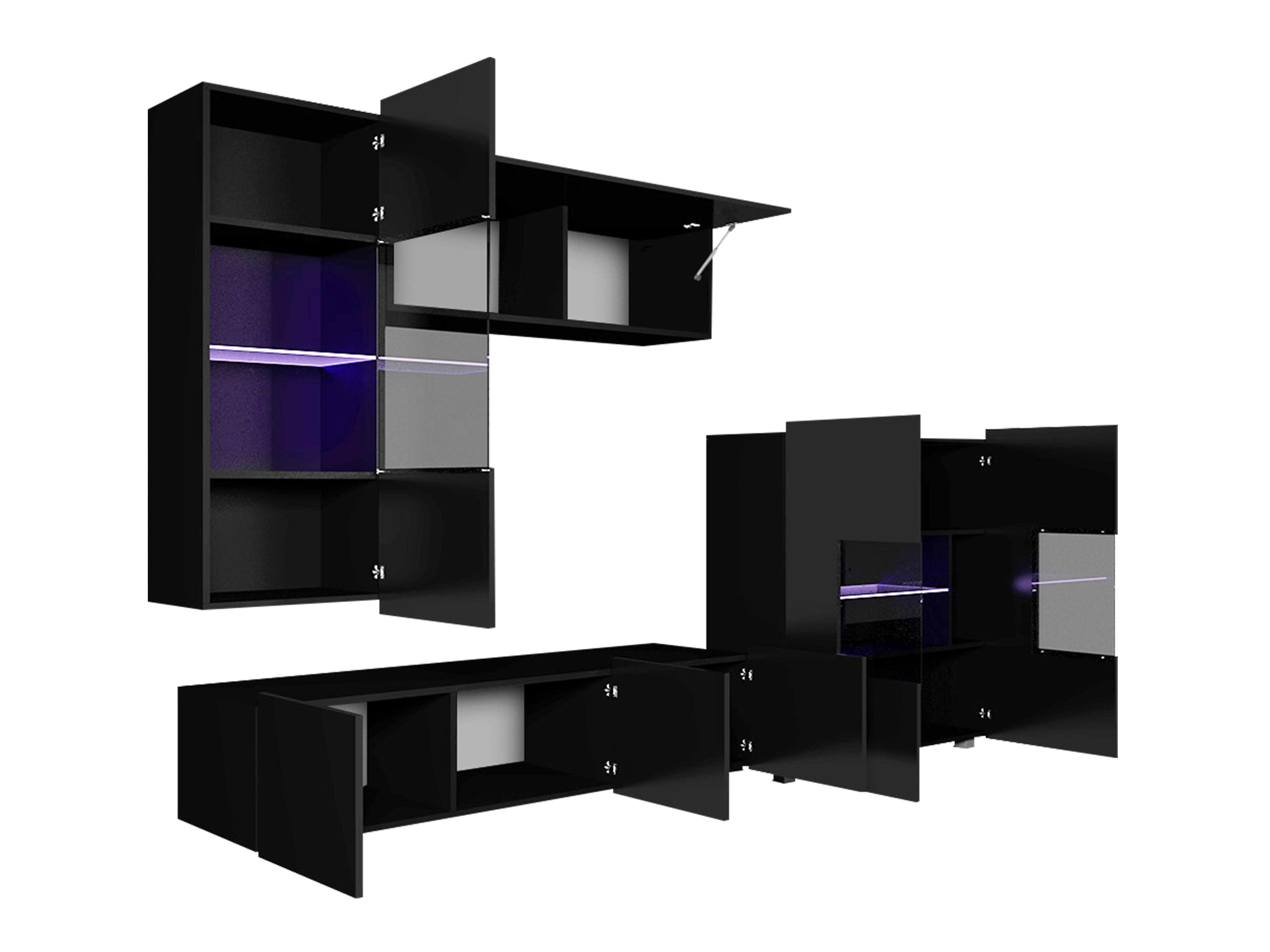 Set de living Remus III (Negru + Negru lucios)