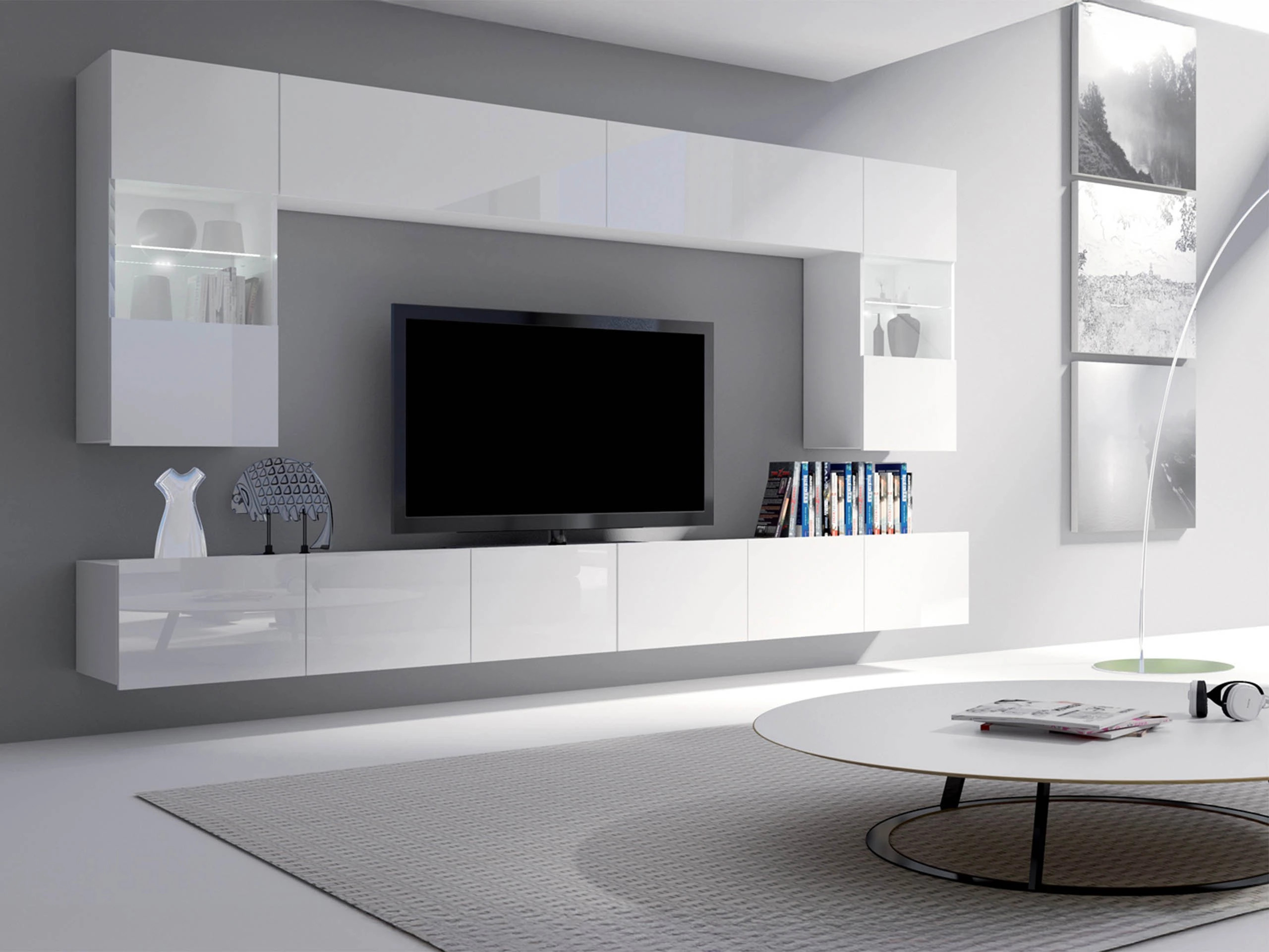 Set de living Remus I (Alb + Alb lucios)