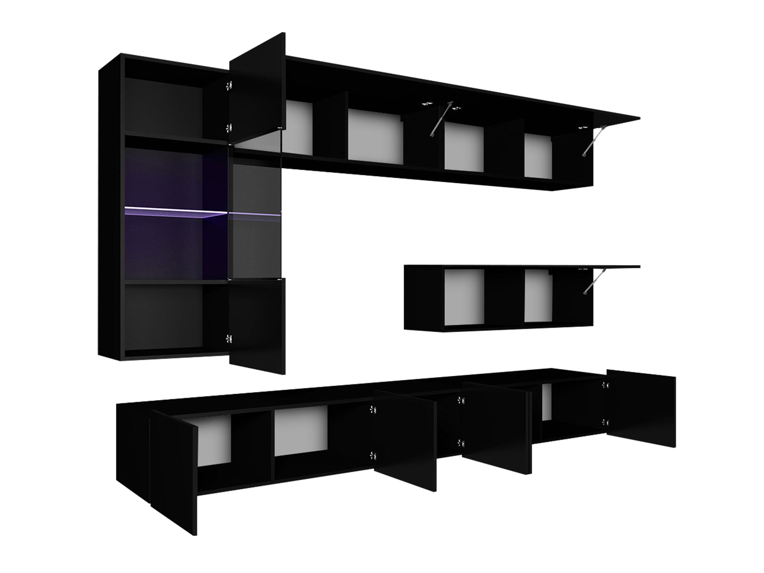 Set de living Remus IV (Alb + Alb lucios + Negru + Negru lucios)