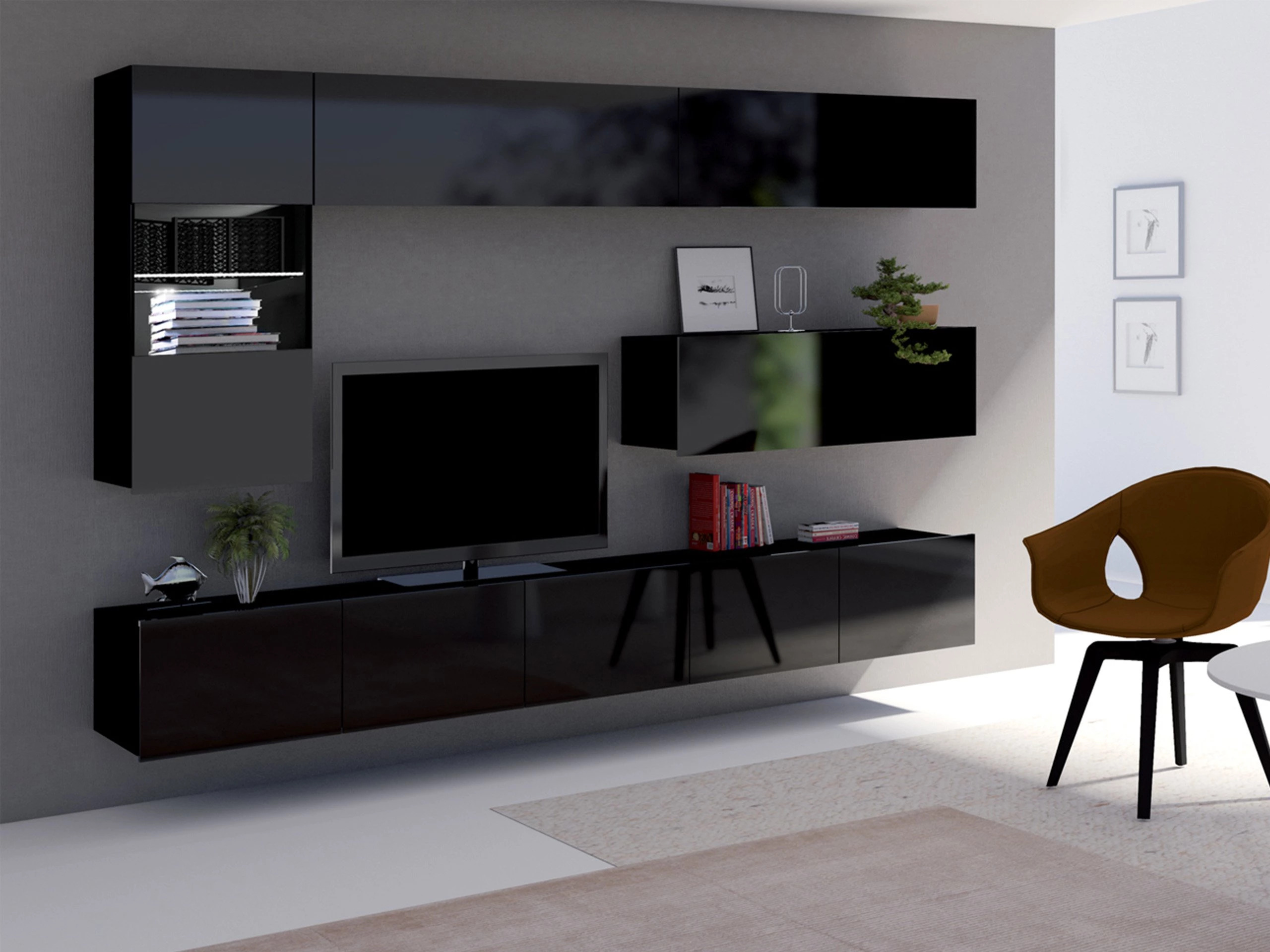 Set de living Remus IV (Negru + Negru lucios)