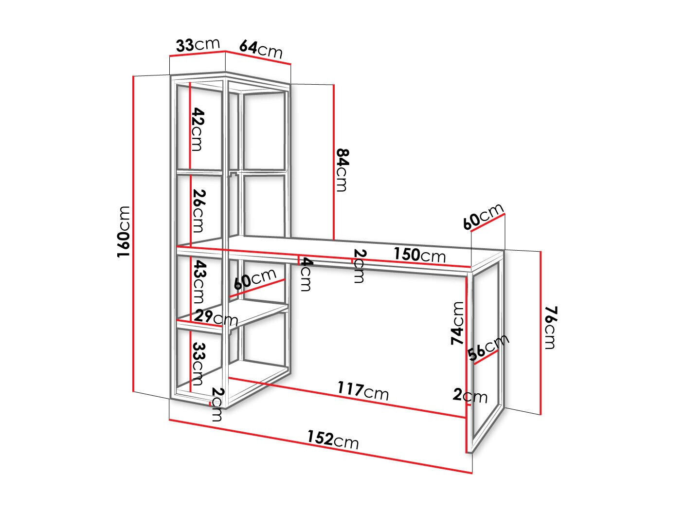 Birou Oswego 107 (Alb + Negru)