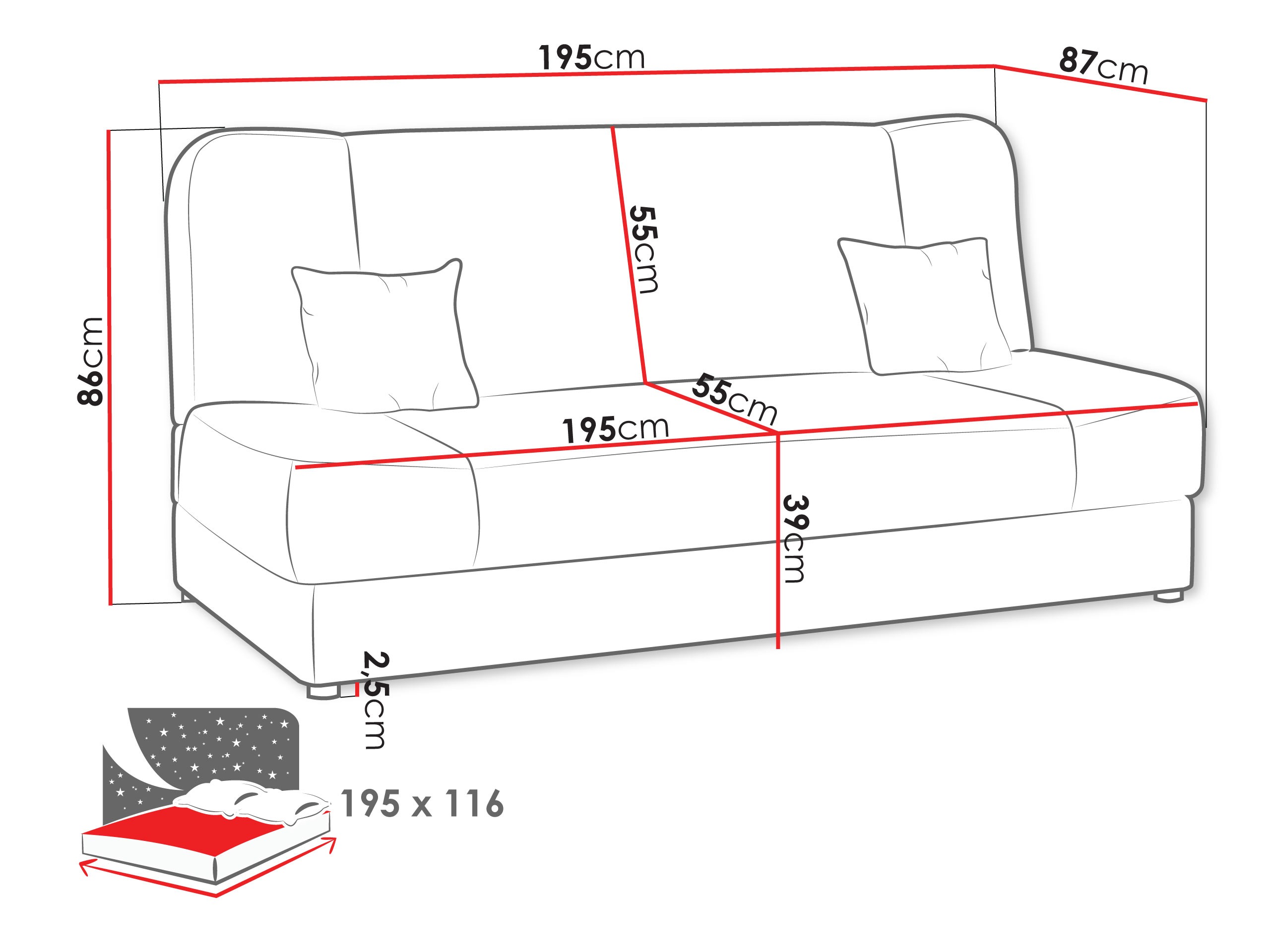 Canapea extensibilă Comfivo Cera (Lumo 55)