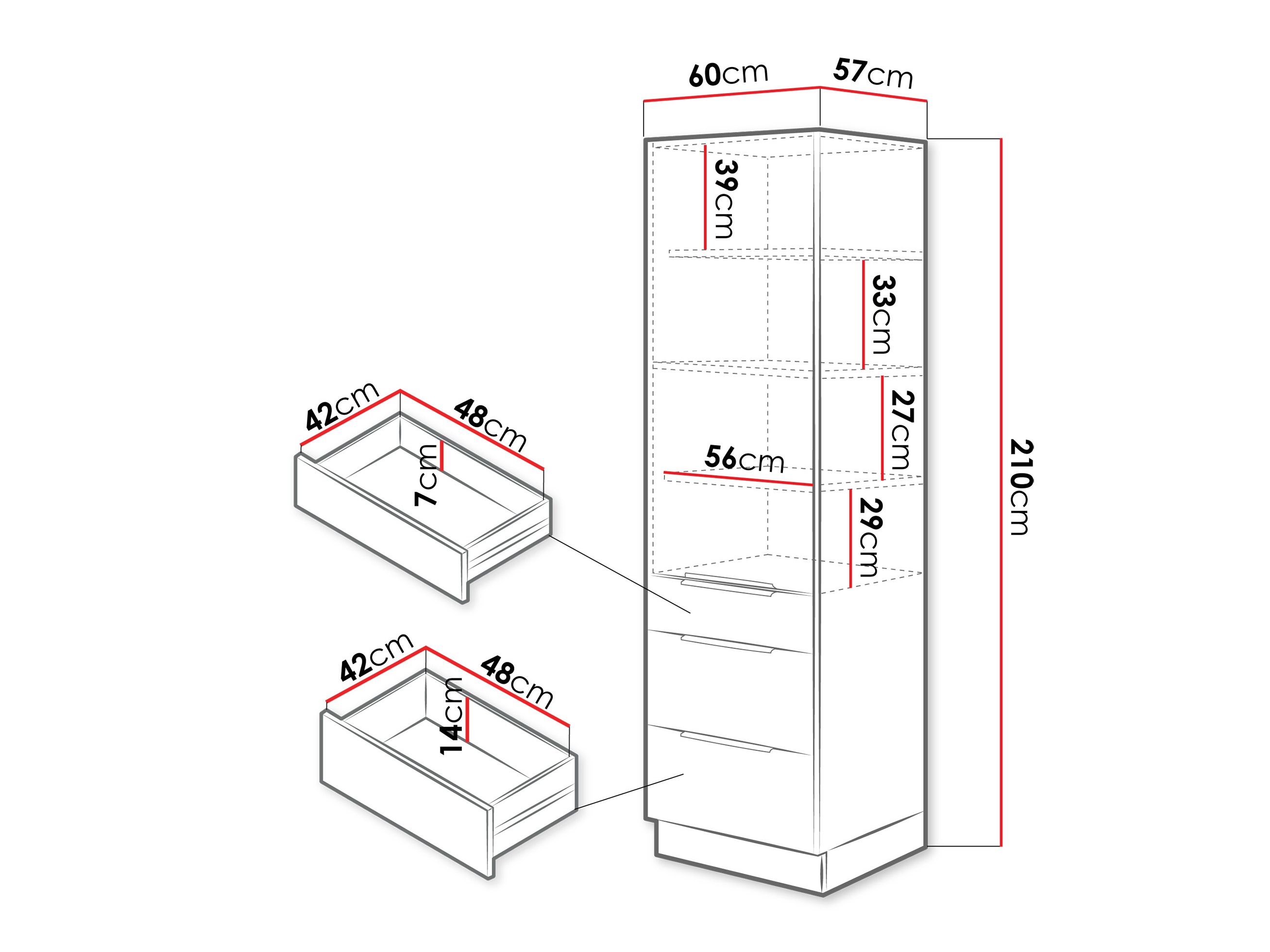 Dulap modular cu sertar și uși Sole 132