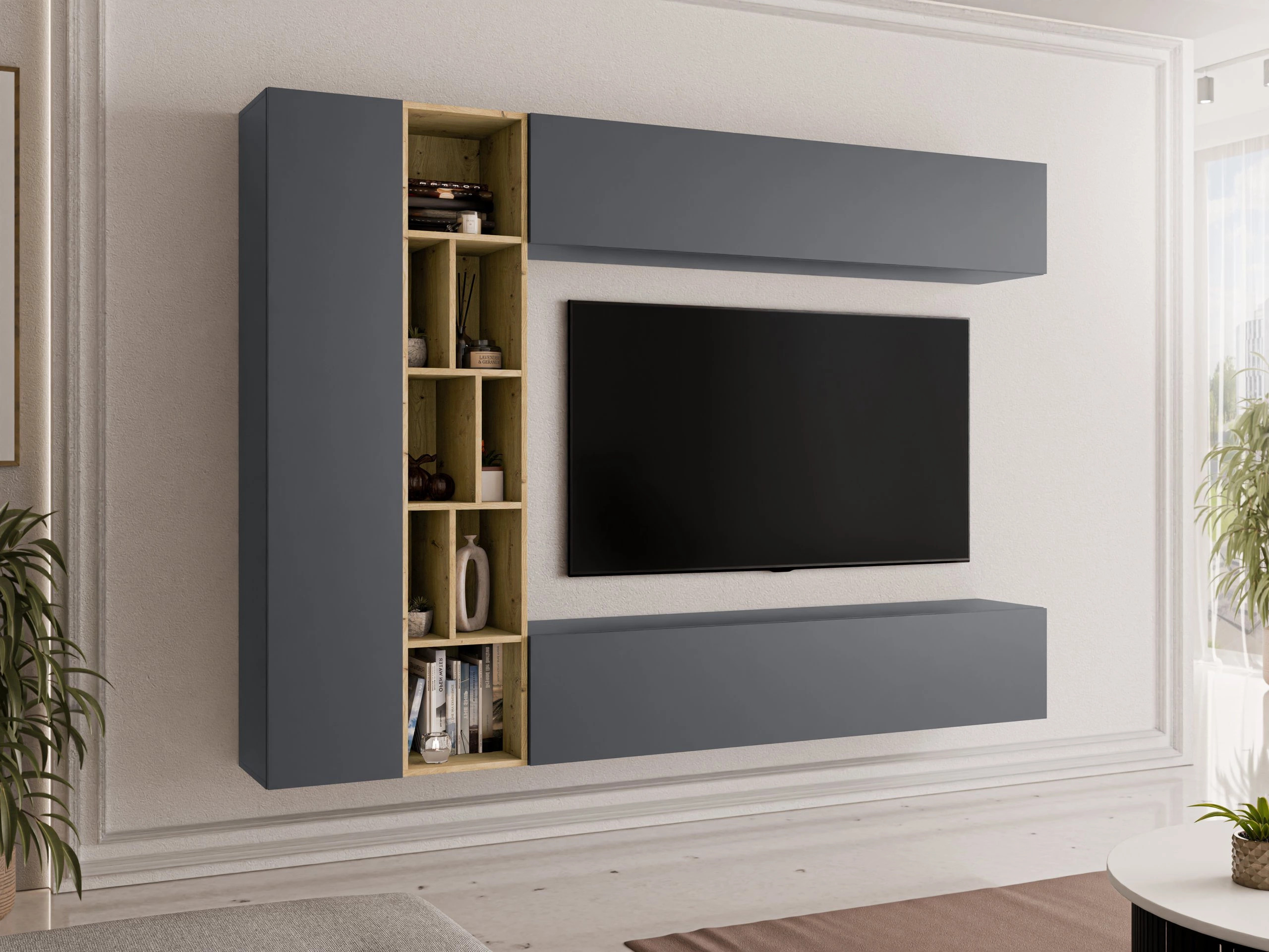 Set de living Comfivo Natura (Gri + Stejar artizan)