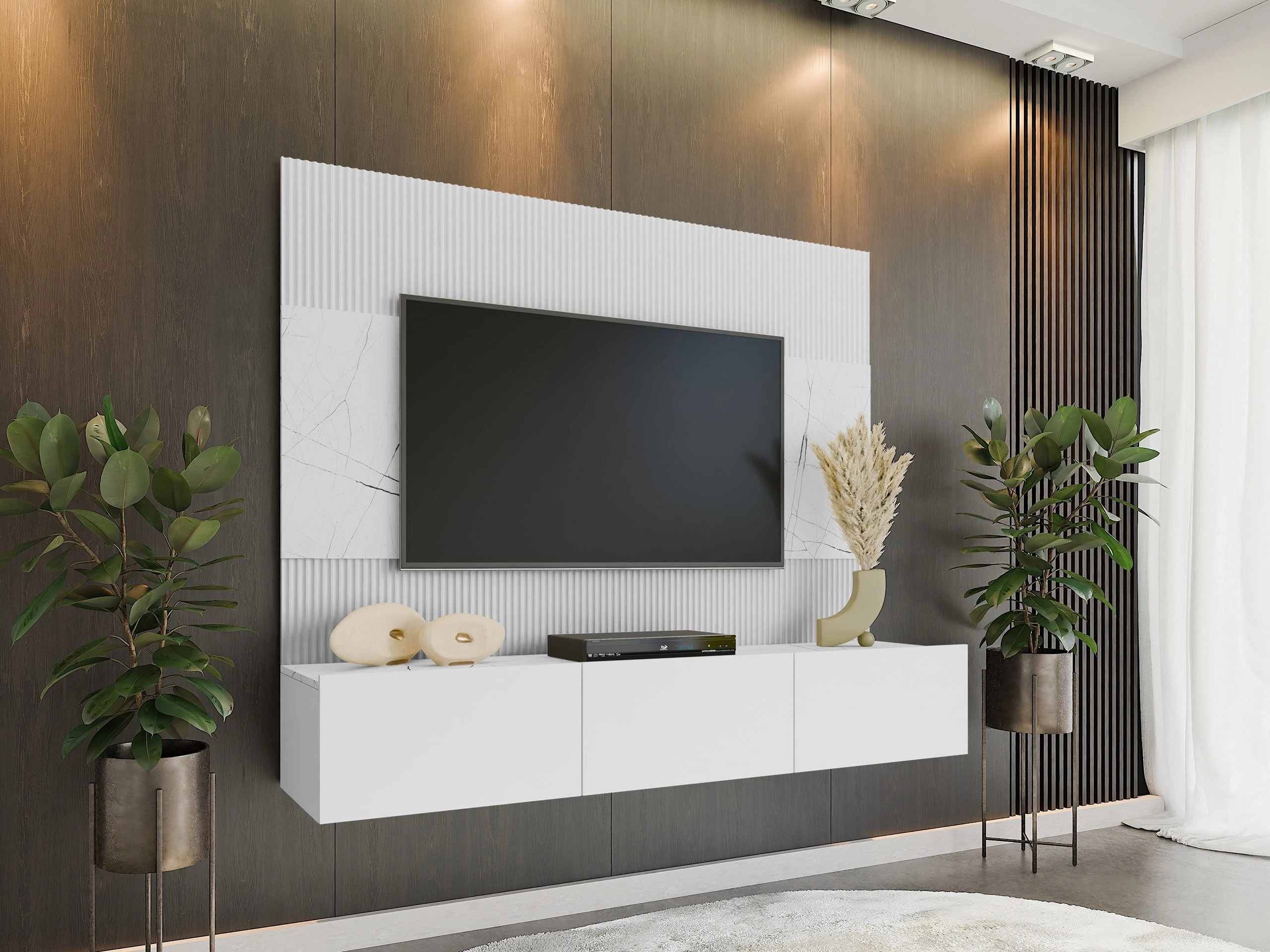 Set de living Comfivo Salix (Alb + Marmură albă)