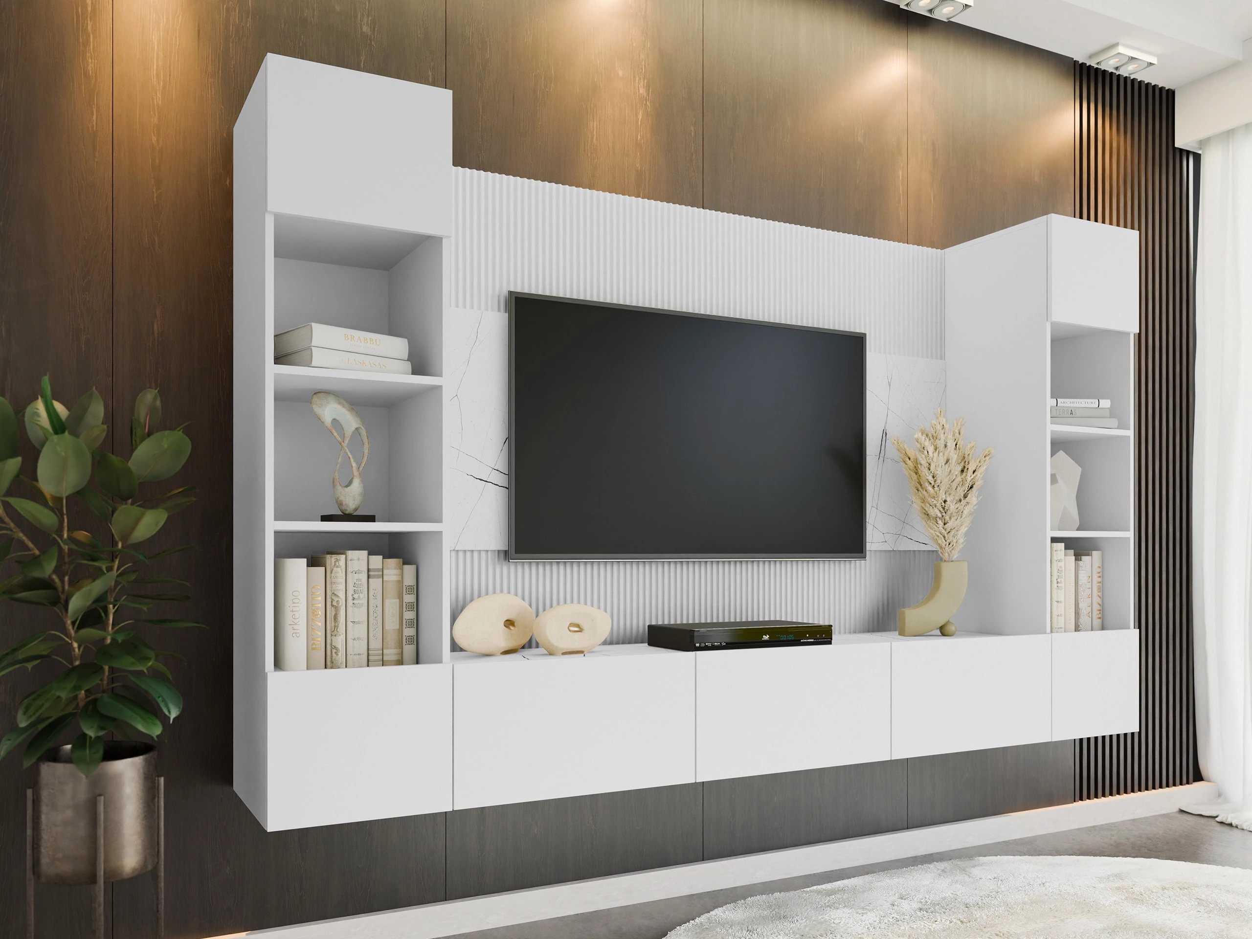 Set de living Comfivo Salix I (Alb + Marmură albă)