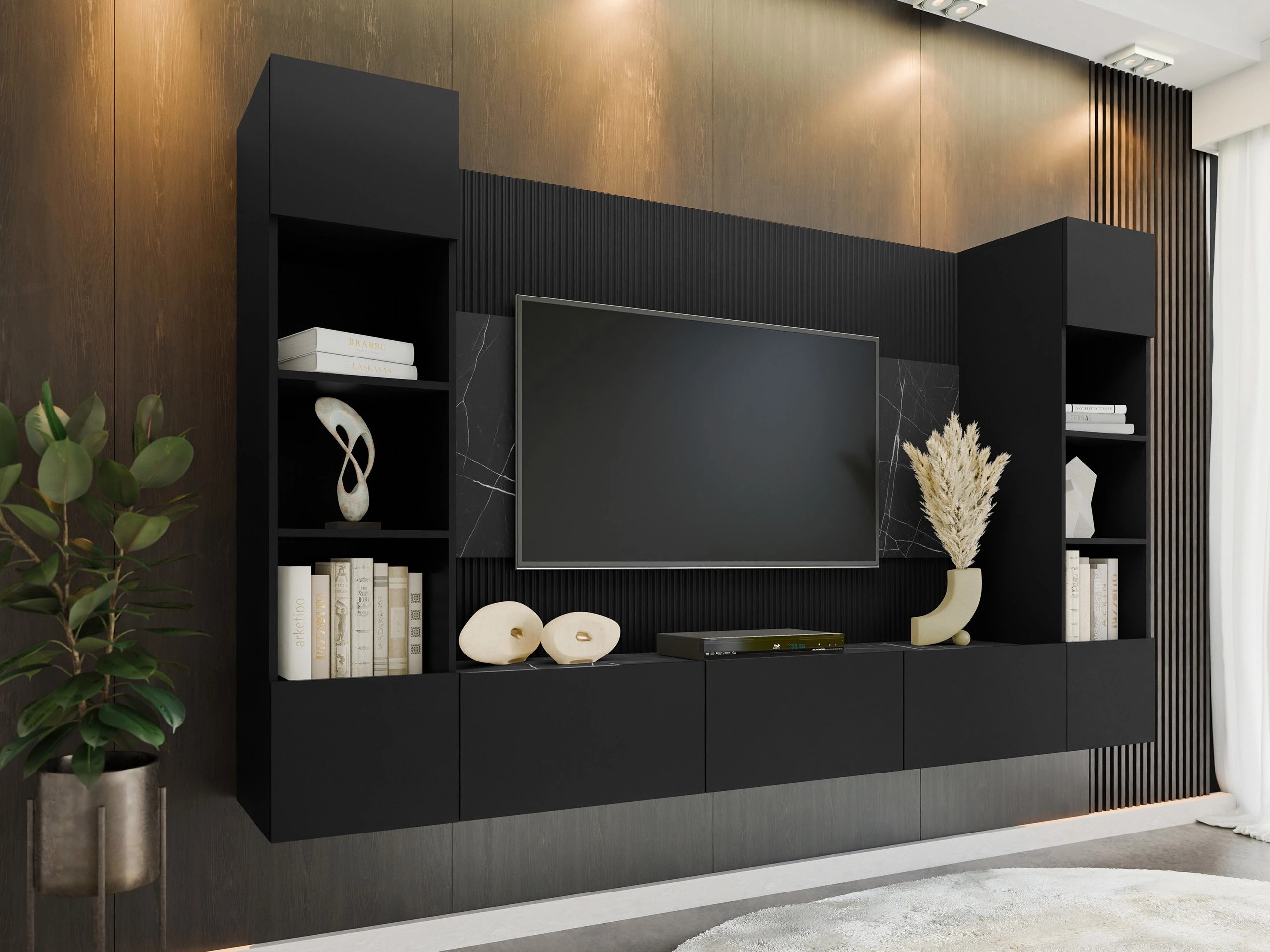 Set de living Comfivo Salix I (Negru + Marmură neagră)