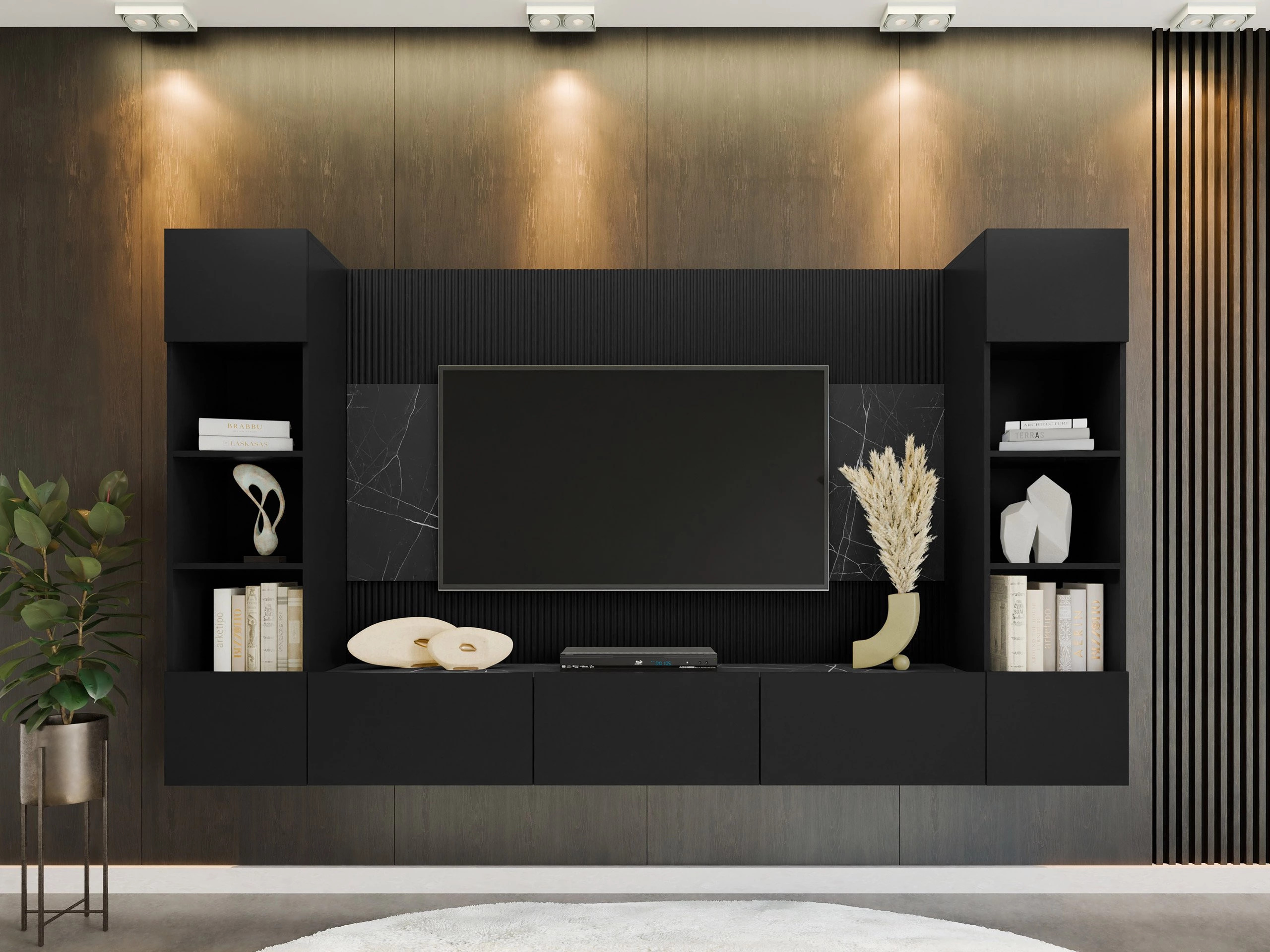Set de living Comfivo Salix I (Negru + Marmură neagră)