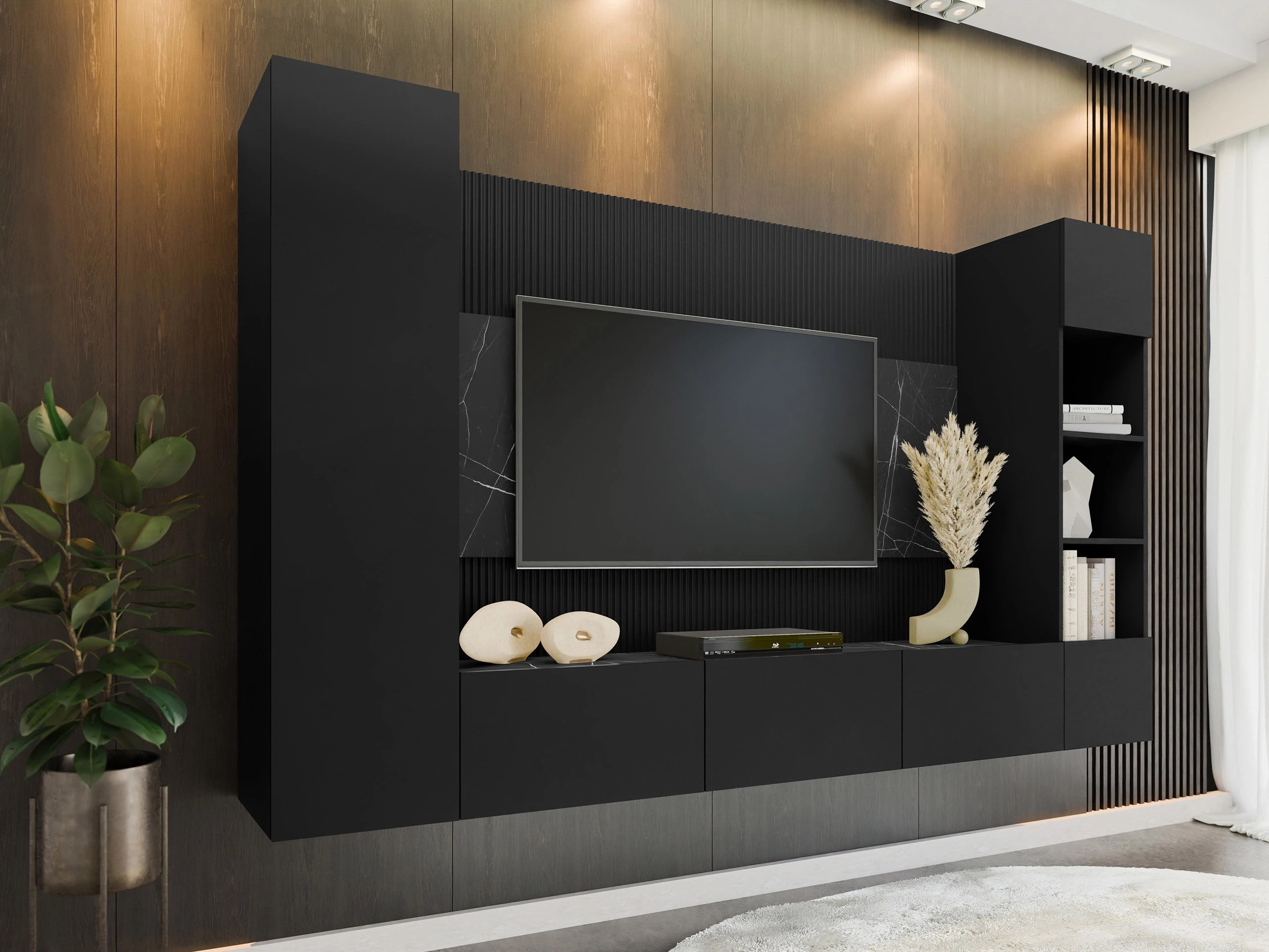 Set de living Comfivo Salix IV (Negru + Marmură neagră)