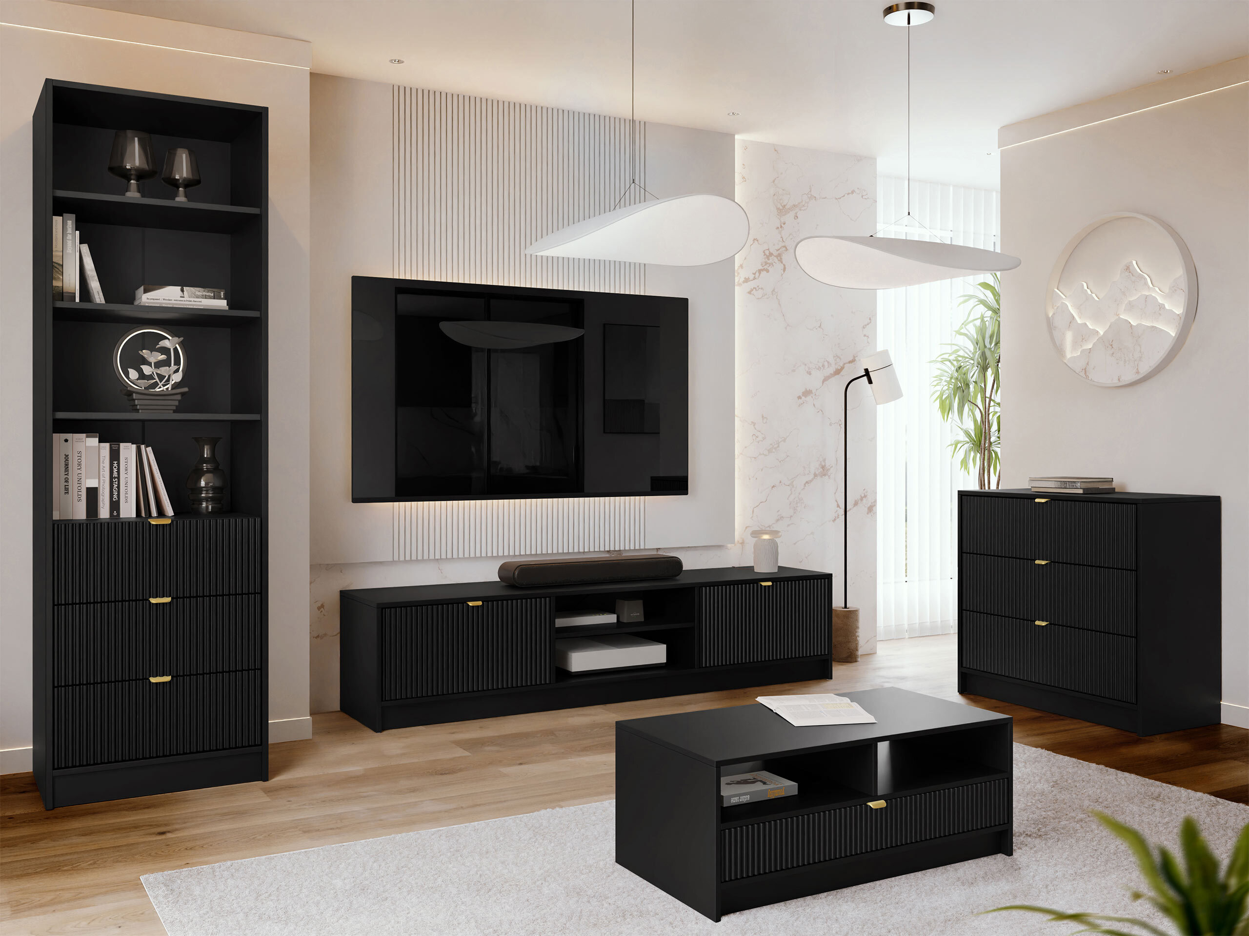 Set de living Comfivo Papilio VII (Negru)
