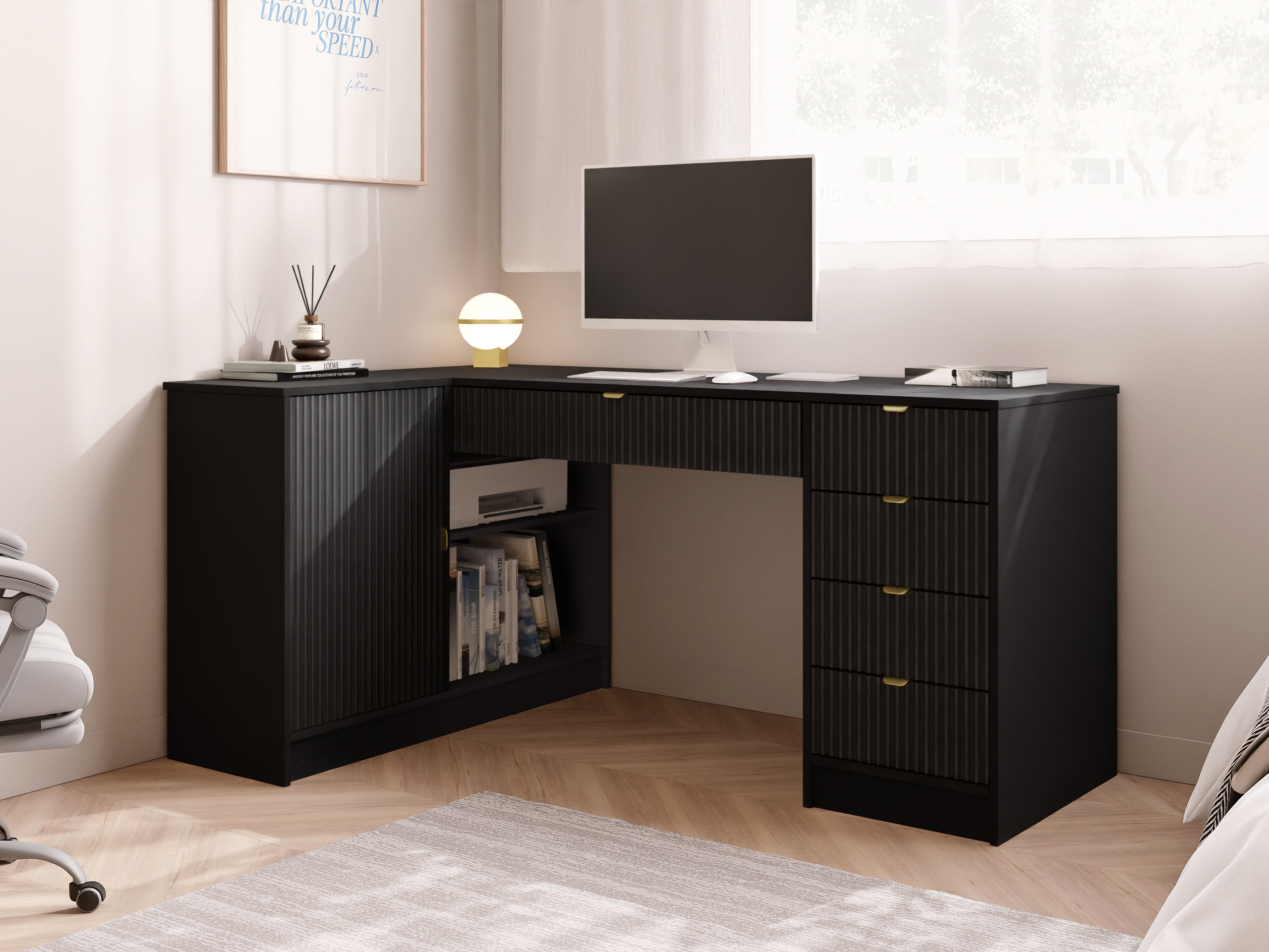 Birou de colt Comfivo Papilio II (Negru)